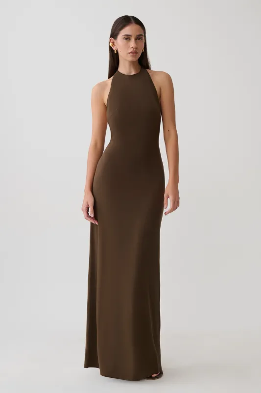 Halley Back T-Strap Maxi Dress - Chocolate made by Meshki
