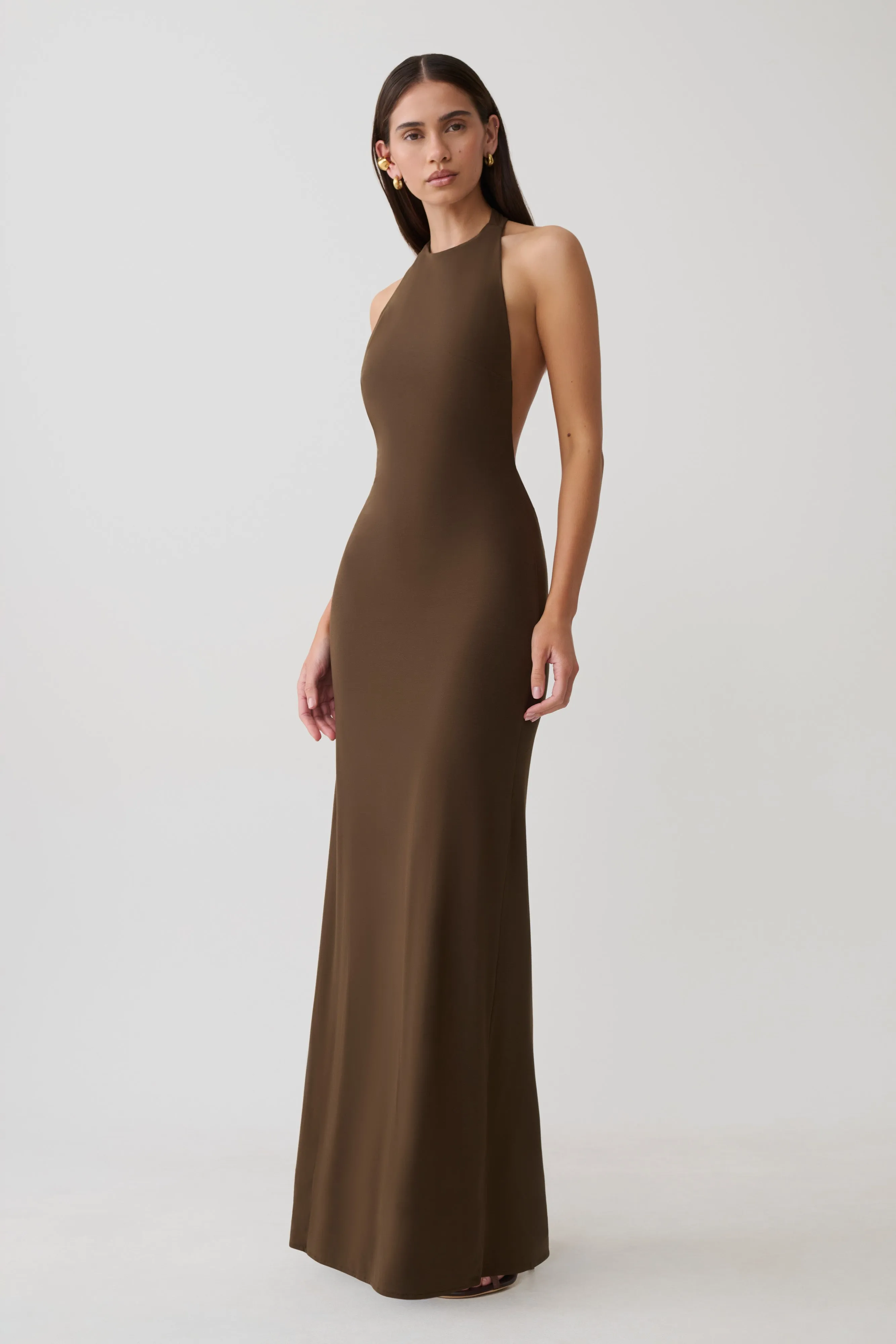 Halley Back T-Strap Maxi Dress - Chocolate sold by Meshki product image thumbnail 5