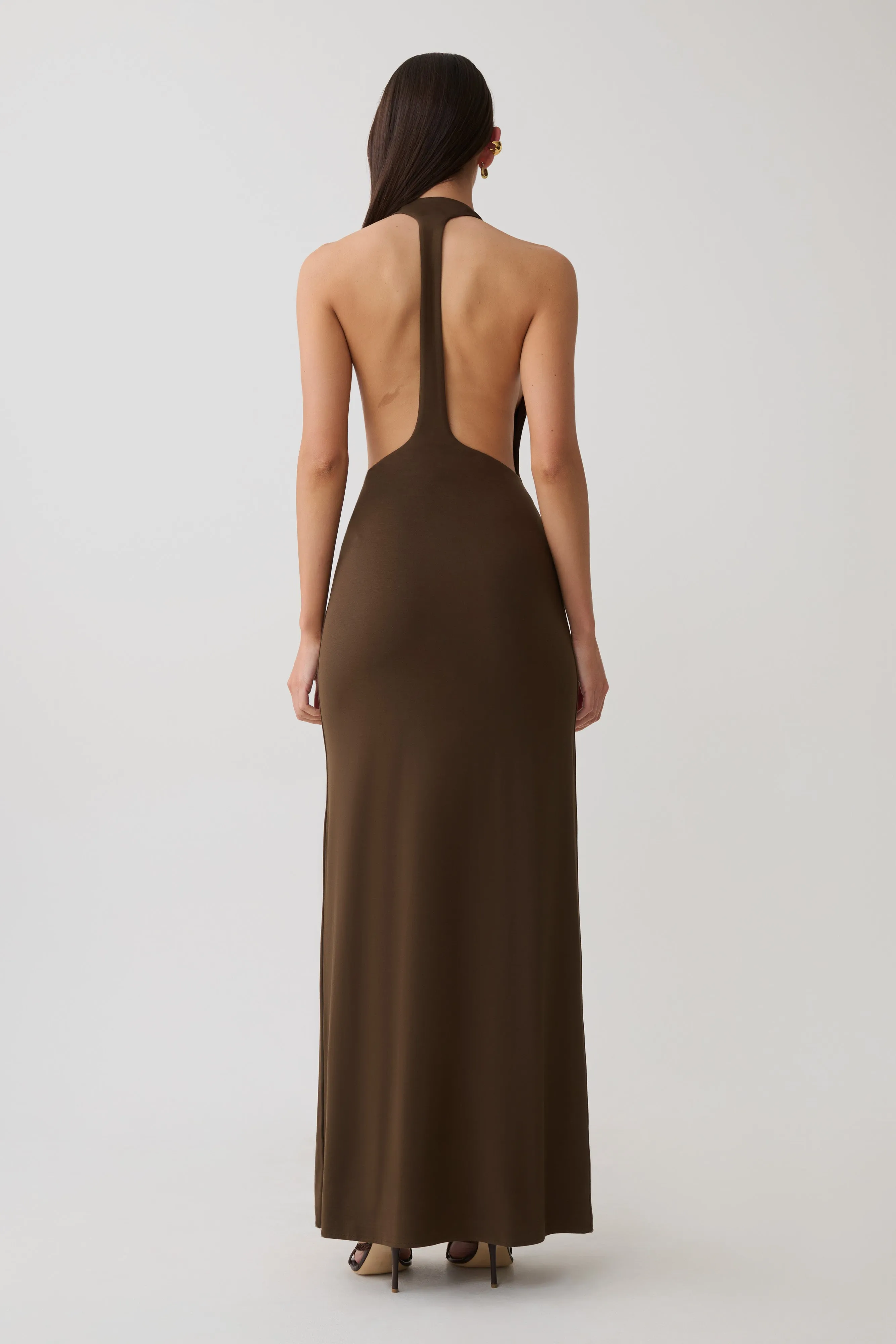 Halley Back T-Strap Maxi Dress - Chocolate sold by Meshki product image thumbnail 2