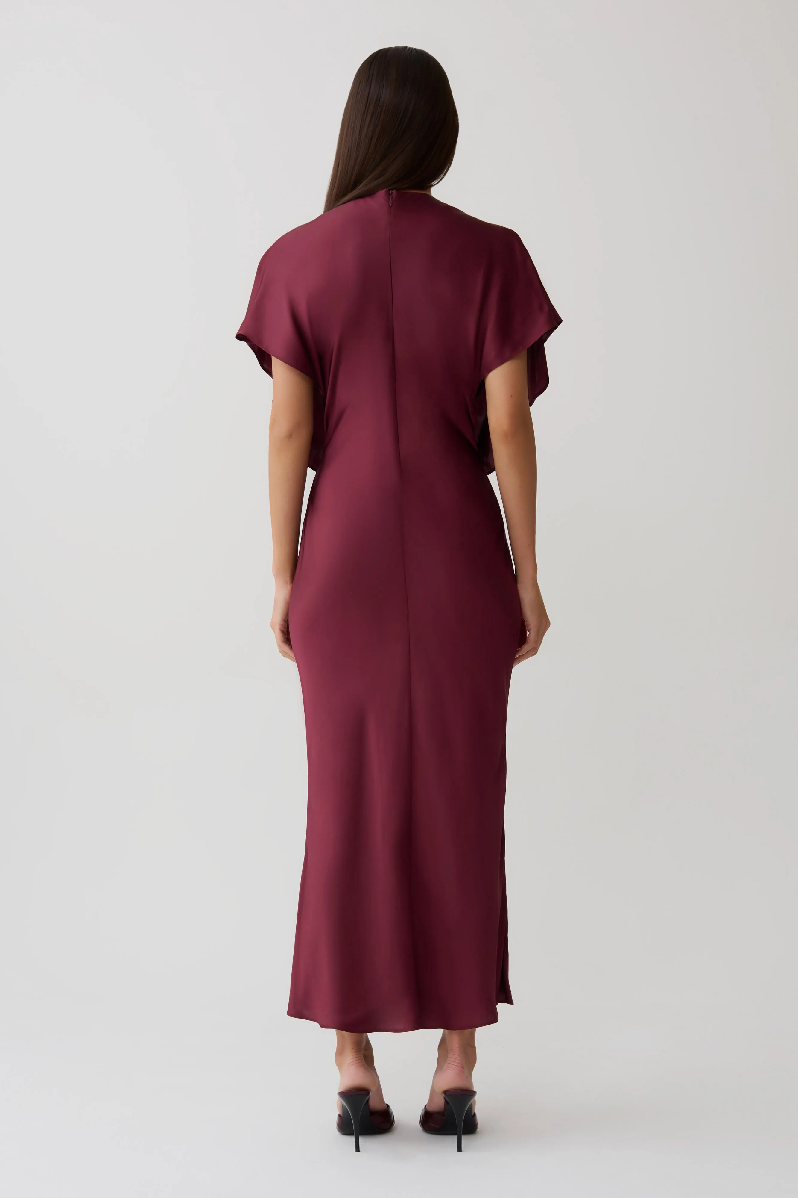 Mona Cut Out Satin Midi Dress - Burgundy sold by Meshki product image thumbnail 2