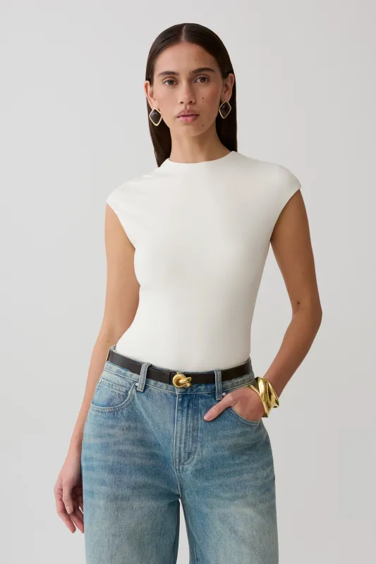 Chai Peached Jersey High Neck Top - Ivory made by Meshki