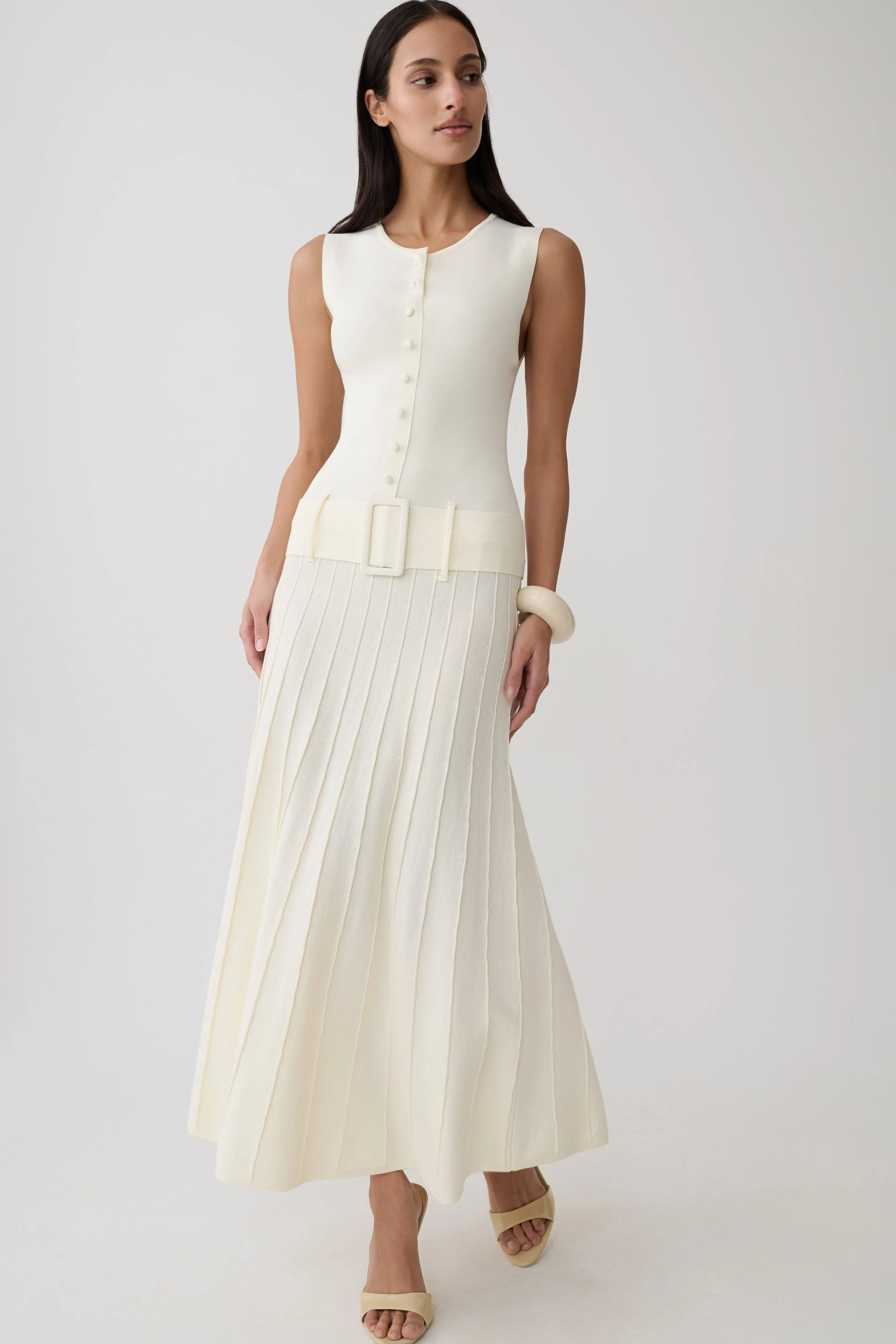 Rebena Pleated Midi Dress - Ivory sold by Meshki product image thumbnail 3