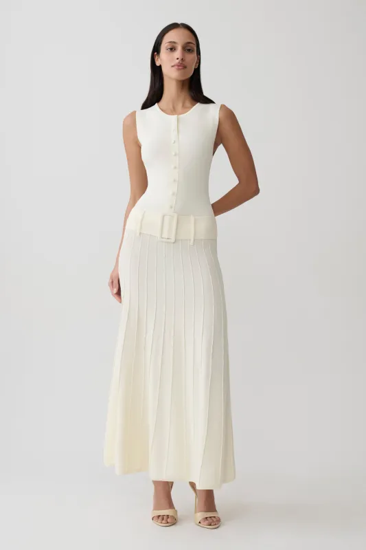 Rebena Pleated Midi Dress - Ivory made by Meshki