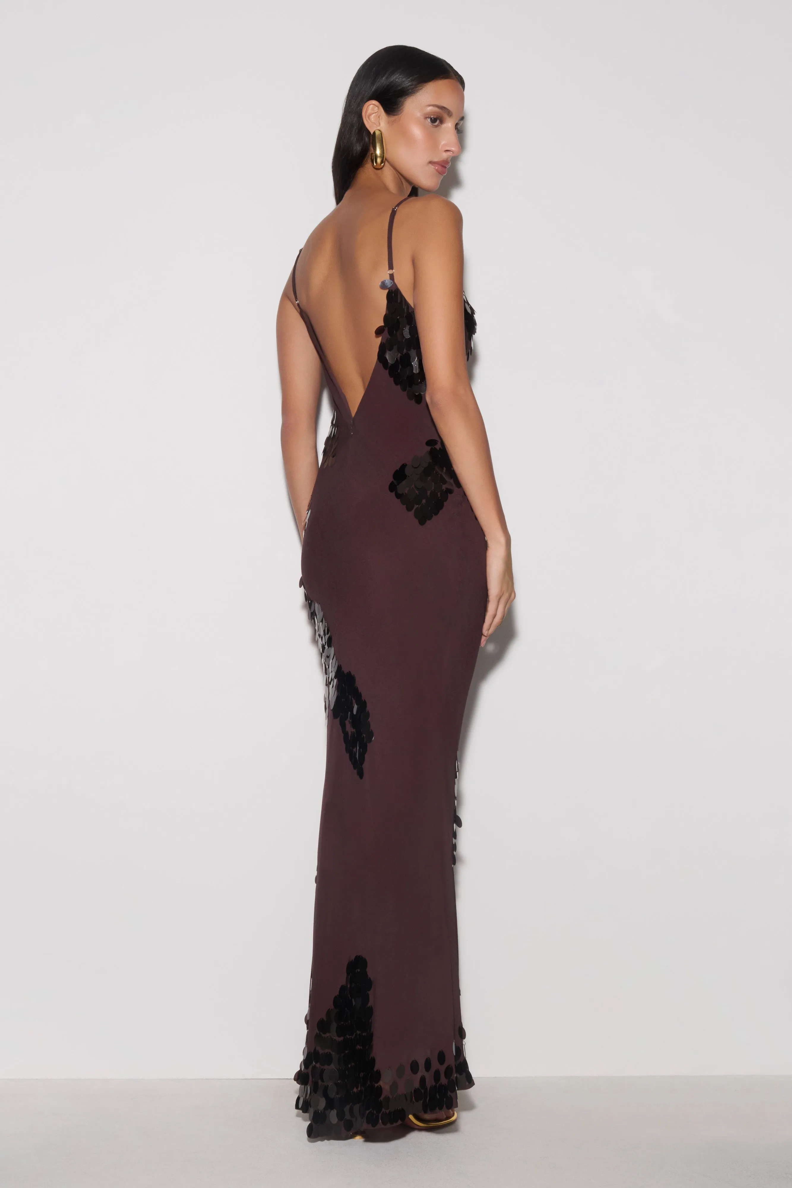 Josette Sequin & Chiffon Maxi Dress - Dark Chocolate sold by Meshki product image thumbnail 5