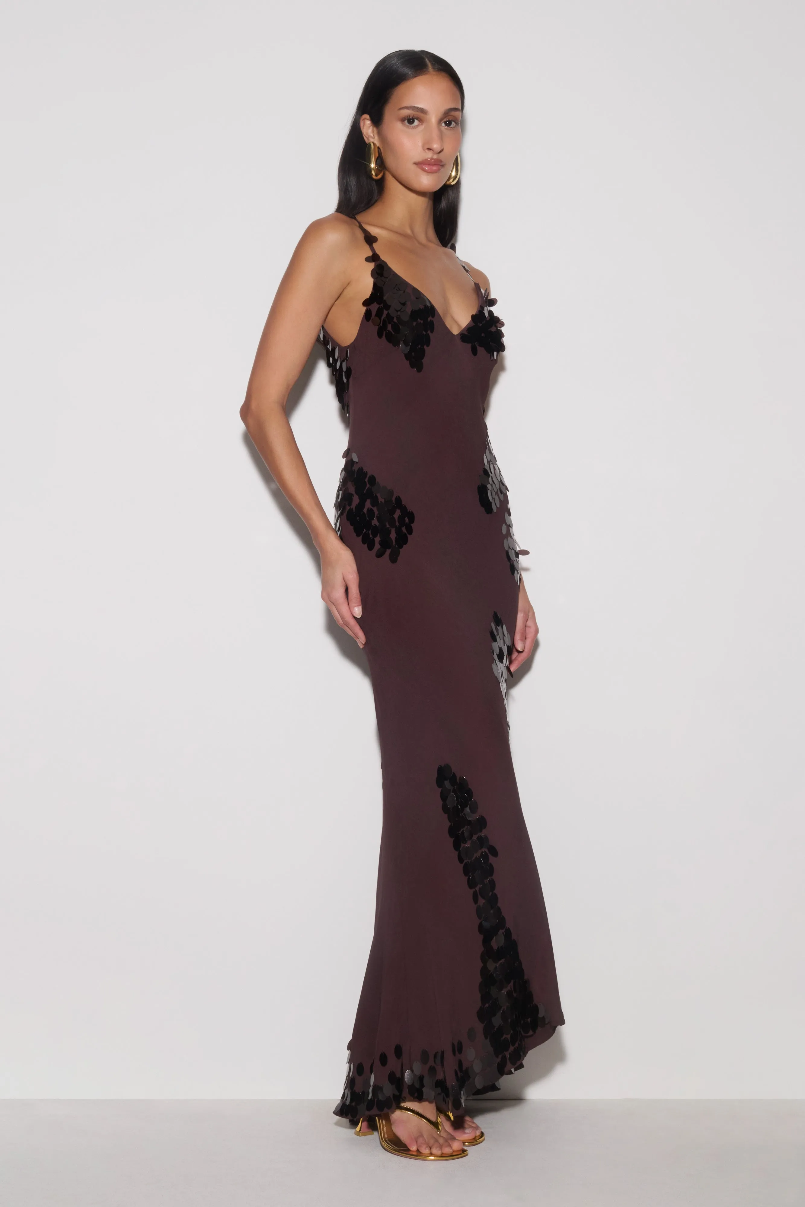 Josette Sequin & Chiffon Maxi Dress - Dark Chocolate sold by Meshki product image thumbnail 3