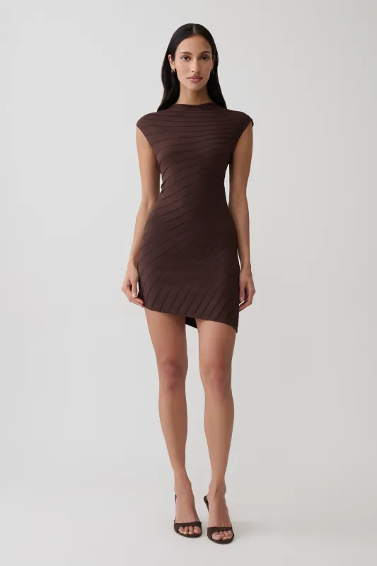 Posy Ribbed Sleeveless Mini Dress - Dark Chocolate made by Meshki