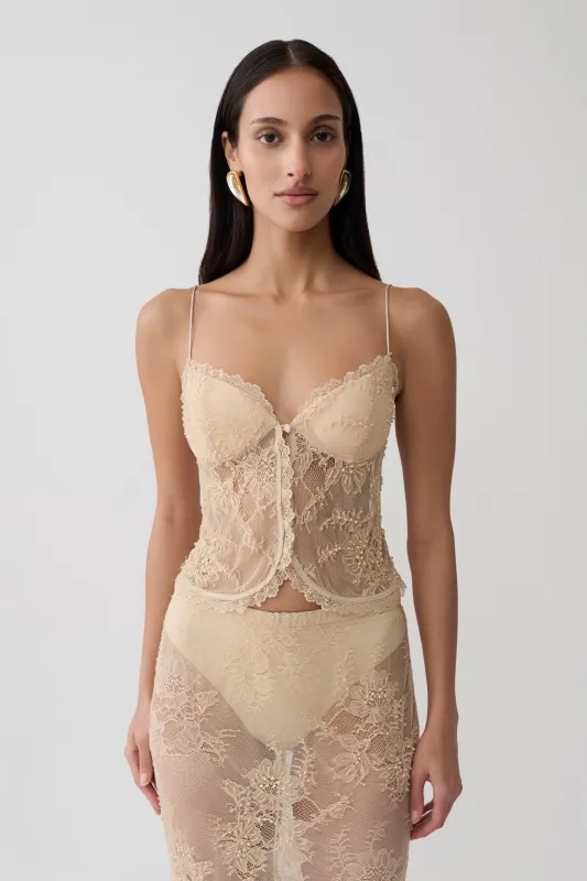 Marcelle Sweetheart Lace Top - Blush Rose Gold made by Meshki