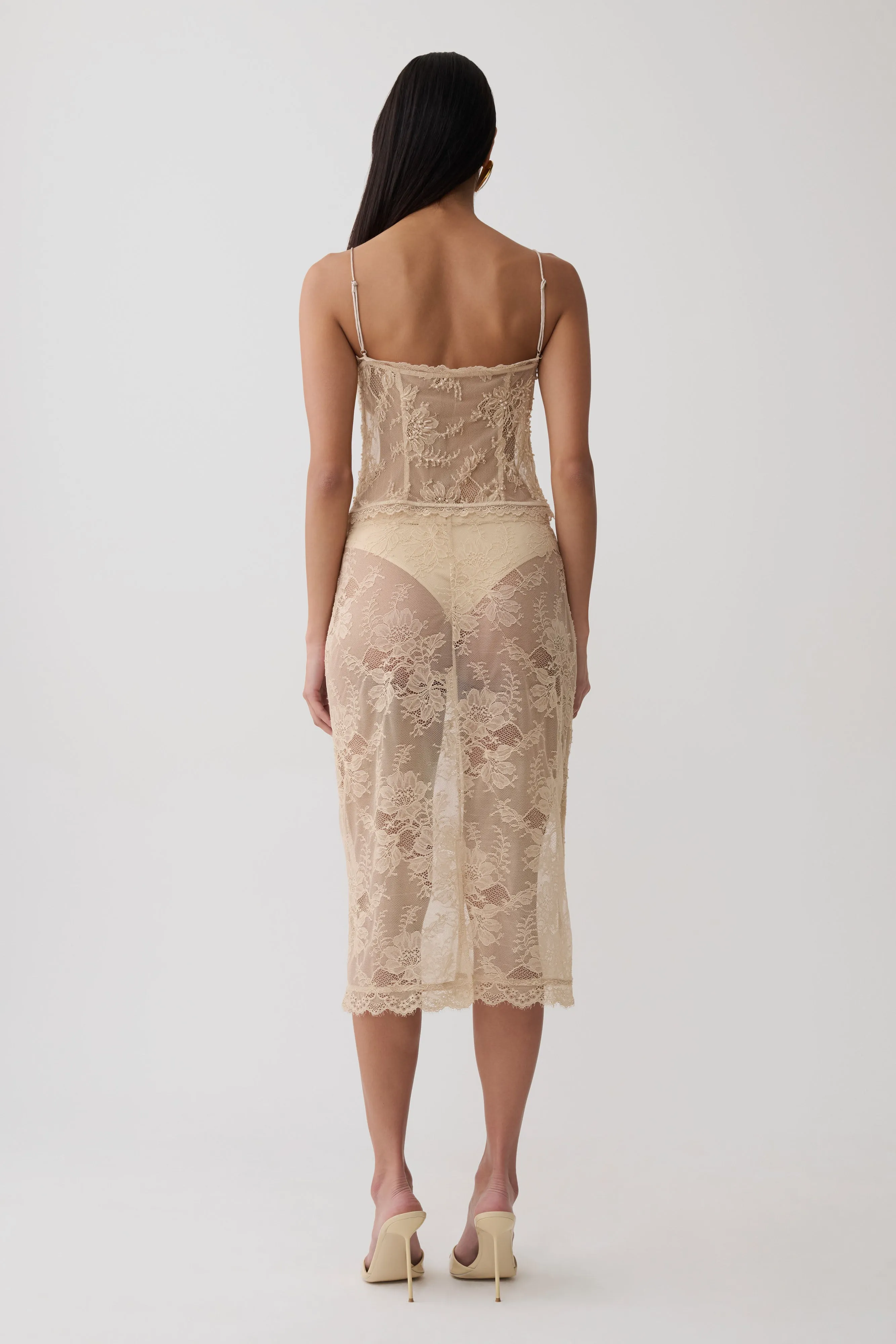 Marcelle Lace Midi Skirt - Blush Rose Gold sold by Meshki product image thumbnail 2