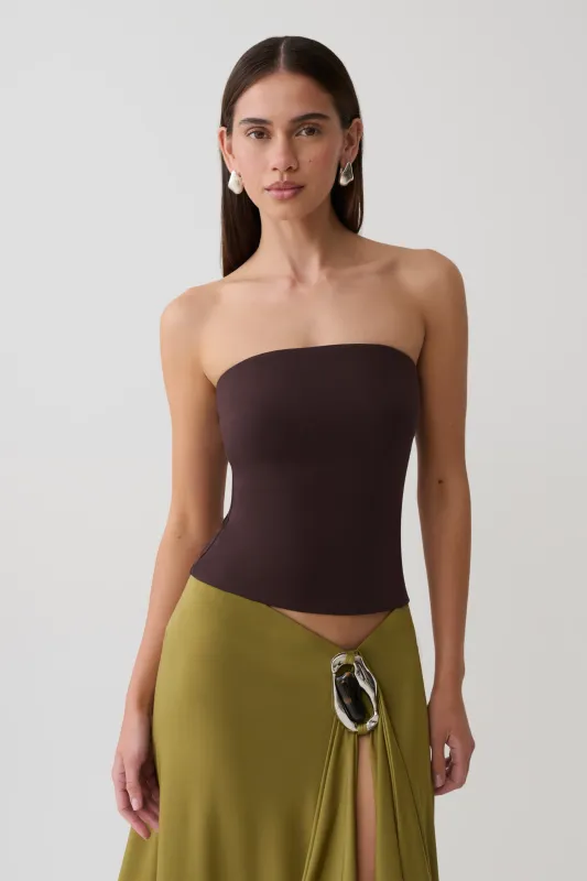 Harley Strapless Bandeau Top - Chocolate made by Meshki