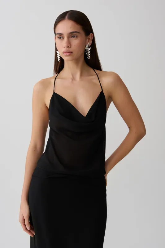 Amelia Low Back Chiffon Top - Black made by Meshki