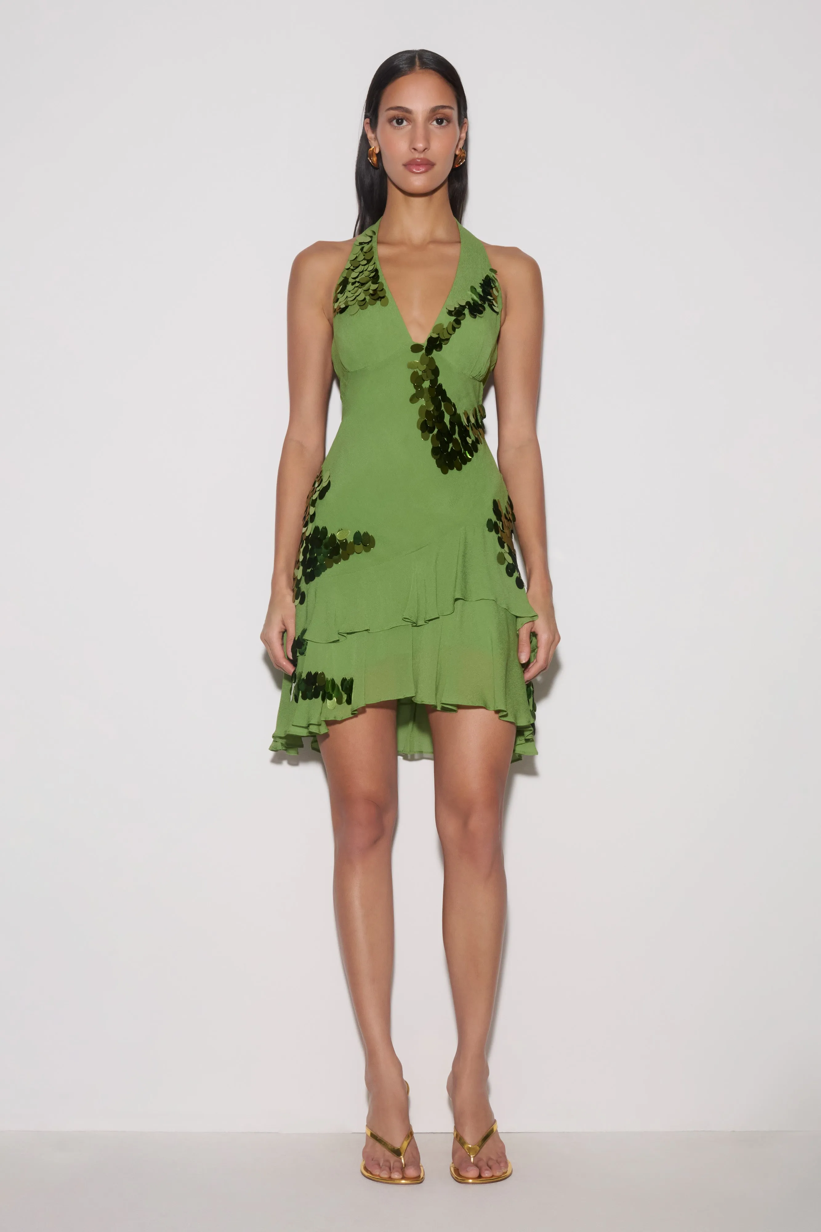 Aaliyah Sequin & Chiffon Mini Dress - Green sold by Meshki