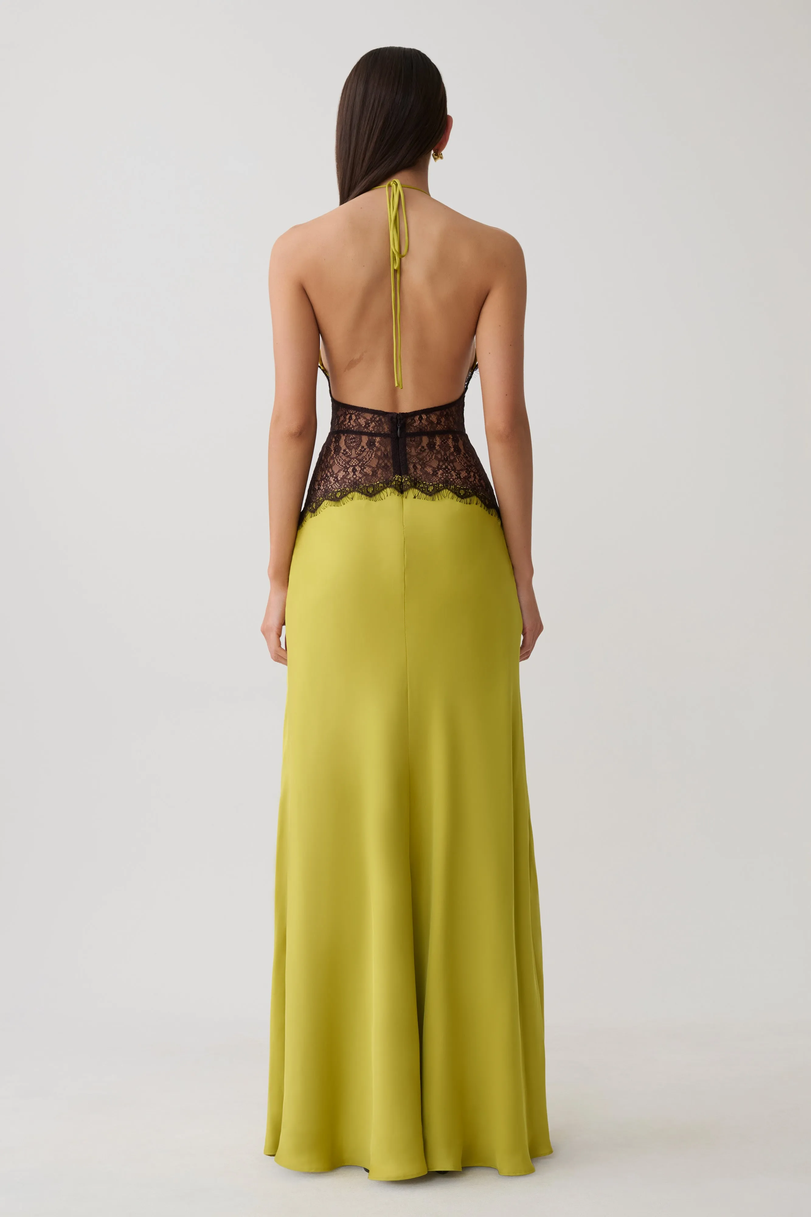 Dinah Lace And Satin Maxi Dress - Chartreuse sold by Meshki product image thumbnail 2