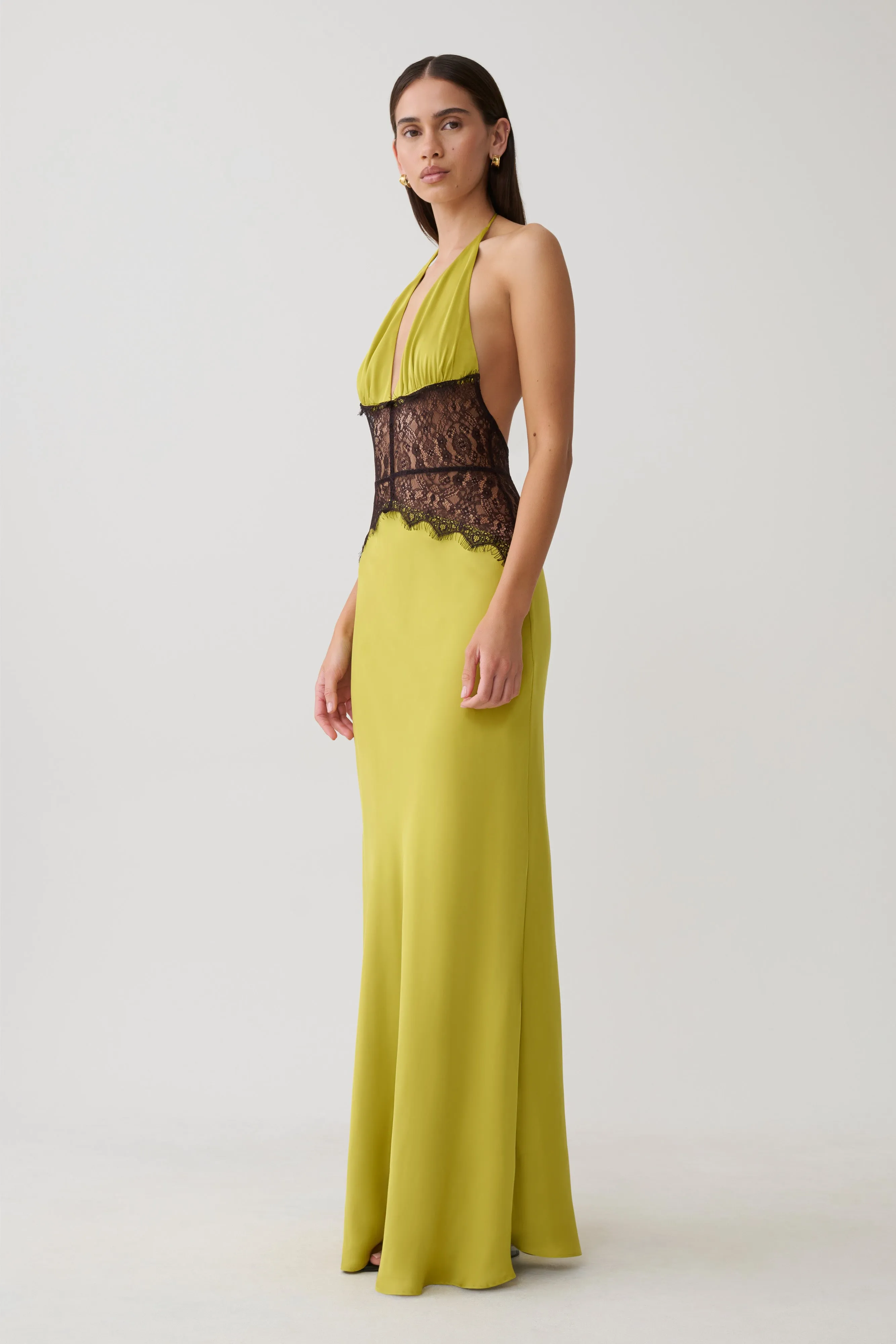 Dinah Lace And Satin Maxi Dress - Chartreuse sold by Meshki product image thumbnail 4