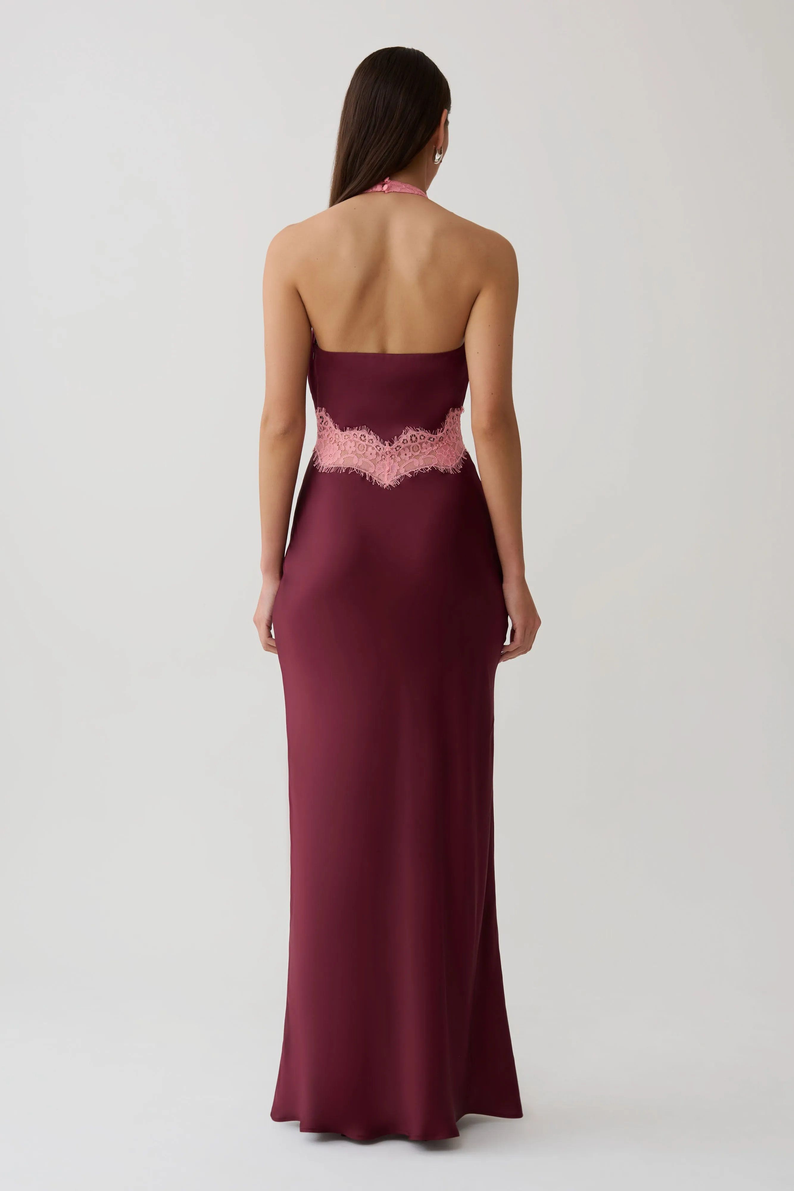 Louise Satin And Lace Maxi Dress - Burgundy sold by Meshki product image thumbnail 2