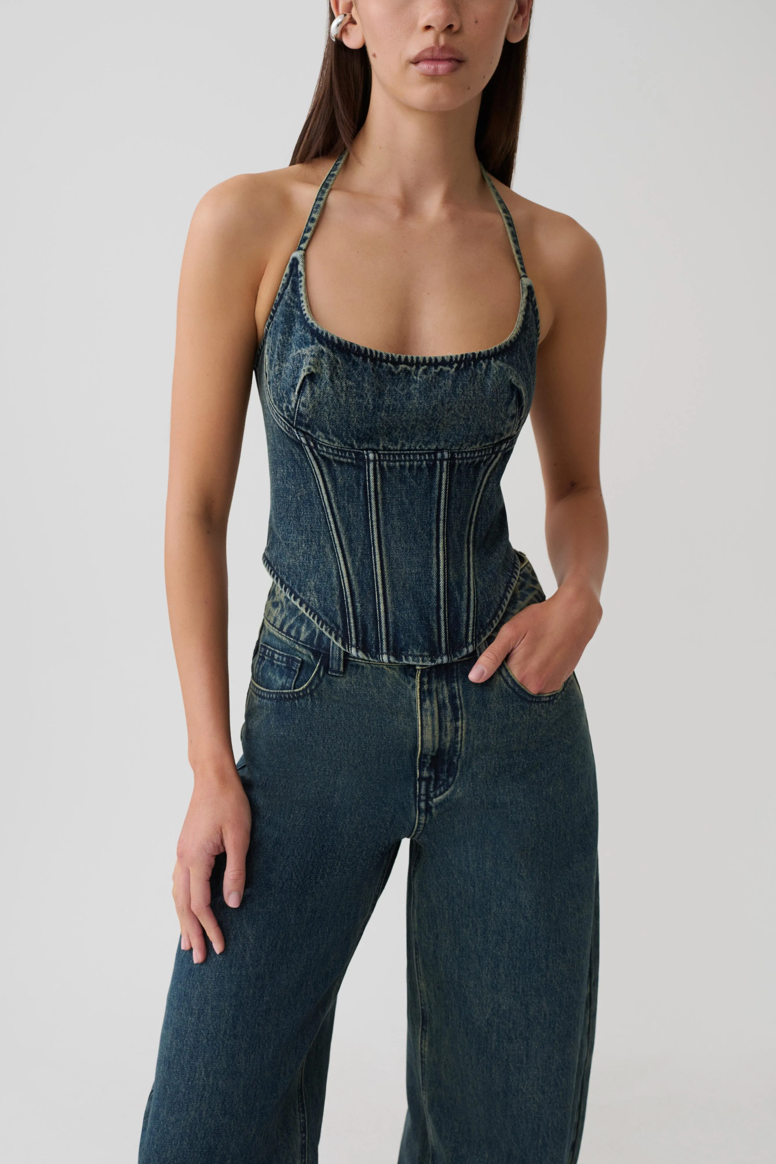 Stephanie Corset Denim Top - Vintage Blue sold by Meshki product image thumbnail 3
