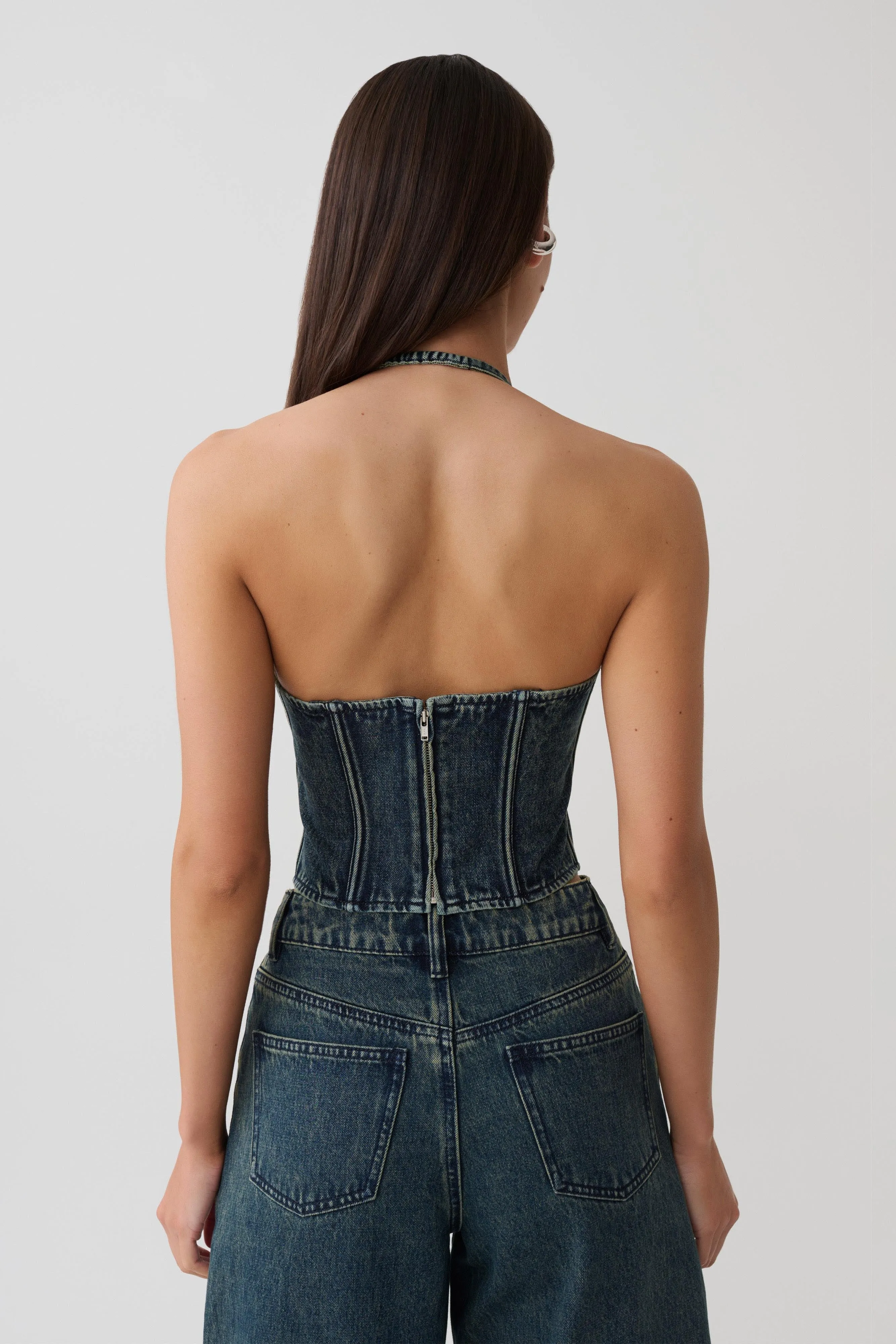 Stephanie Corset Denim Top - Vintage Blue sold by Meshki product image thumbnail 2
