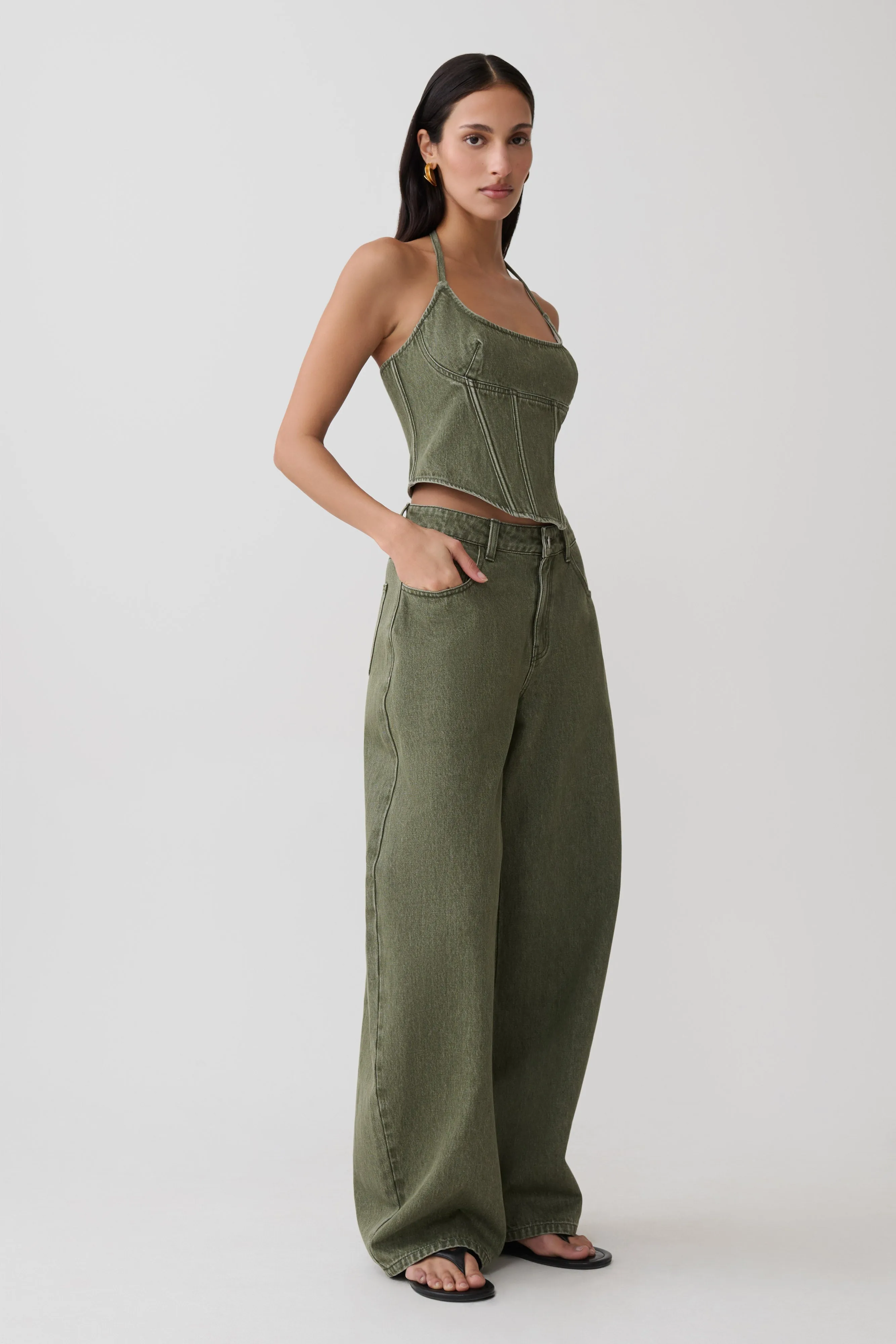 Stephanie Corset Denim Top - Washed Khaki sold by Meshki product image thumbnail 5