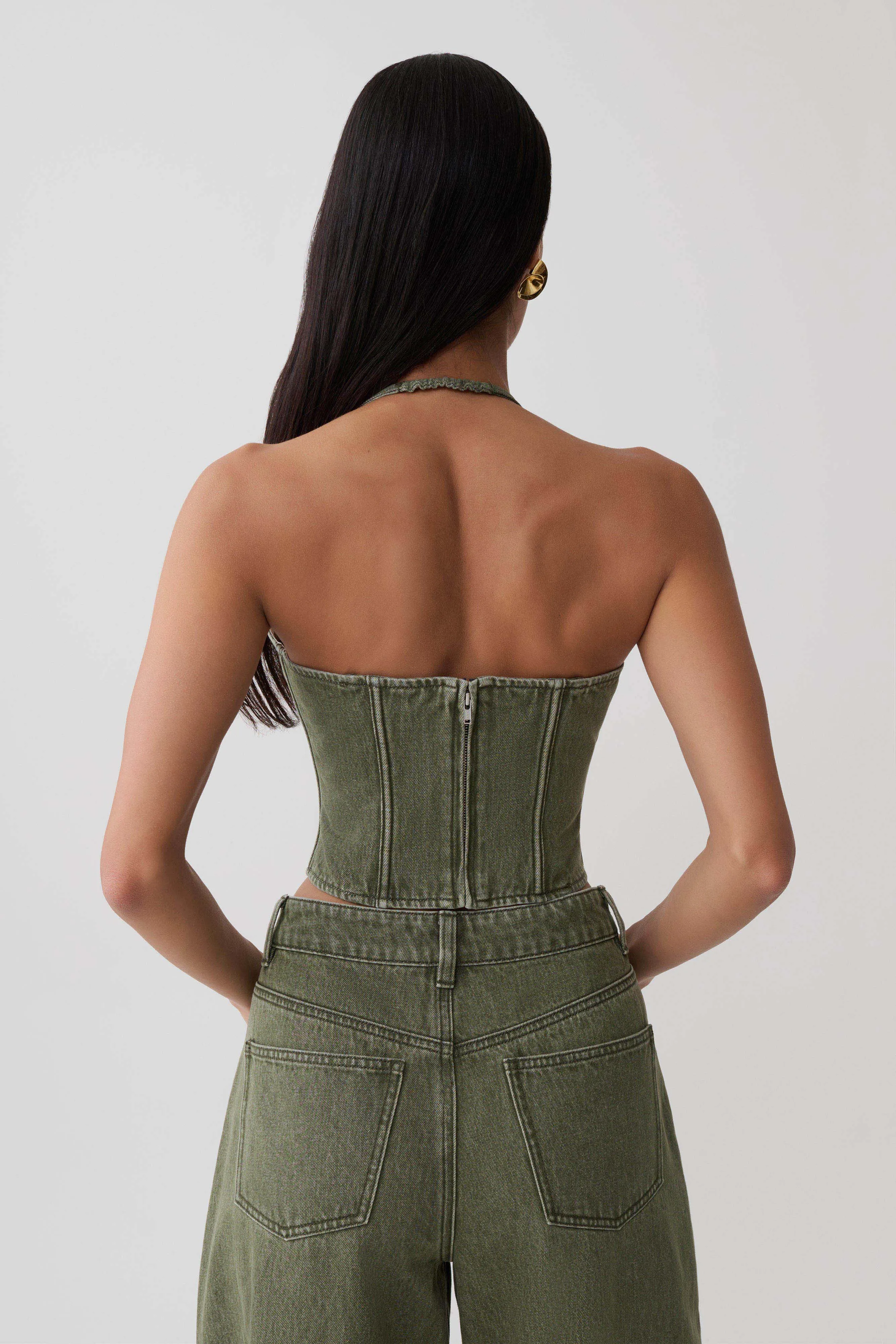 Stephanie Corset Denim Top - Washed Khaki sold by Meshki product image thumbnail 2