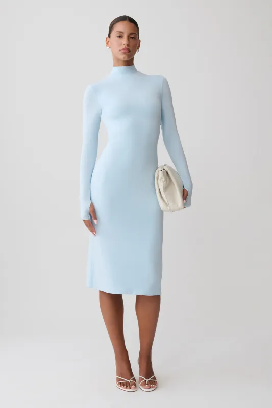 Noelle Longsleeve Roll Neck Midi Dress - Pale Blue made by Meshki