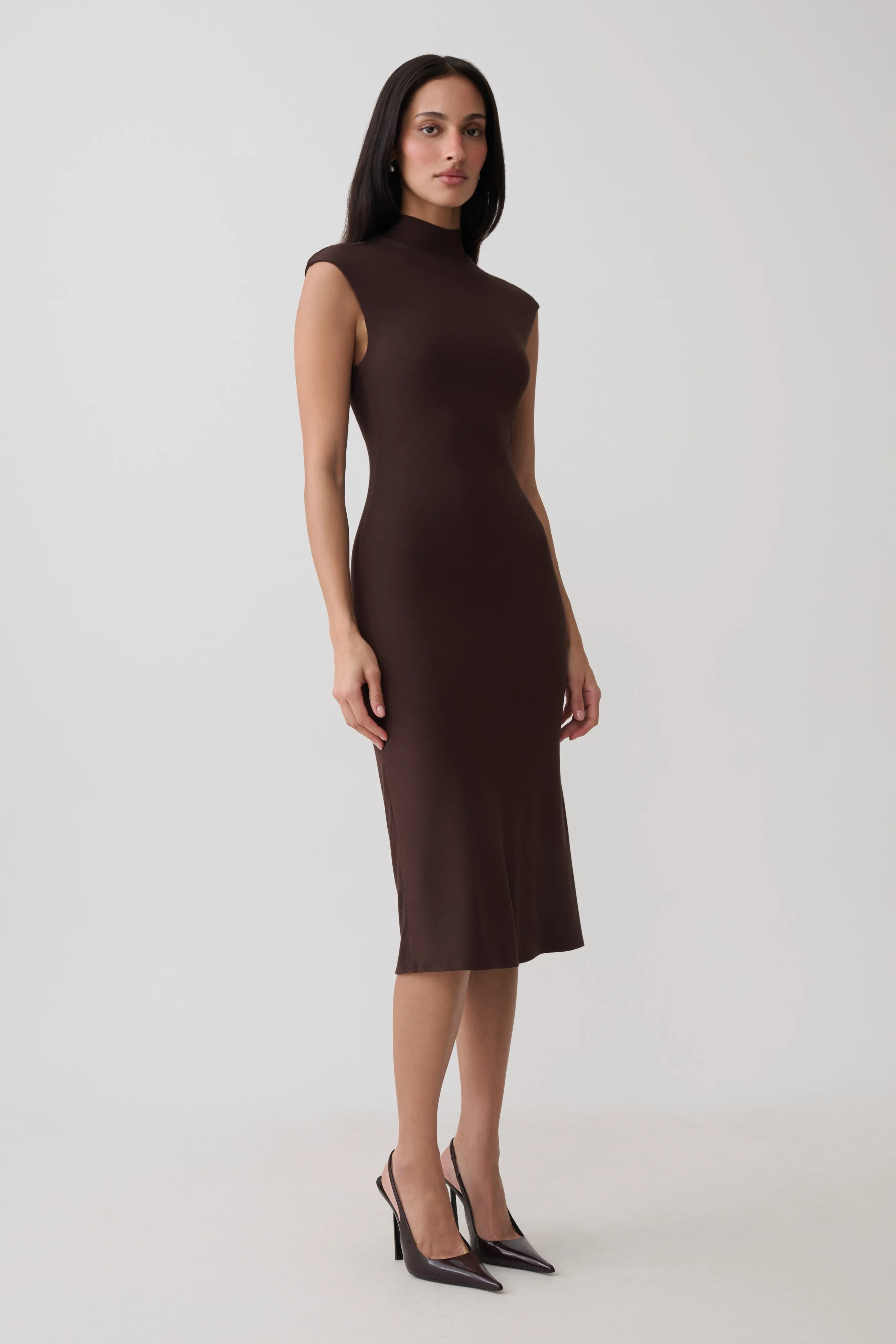 Noelle Sleeveless Roll Neck Midi Dress - Dark Chocolate sold by Meshki product image thumbnail 5