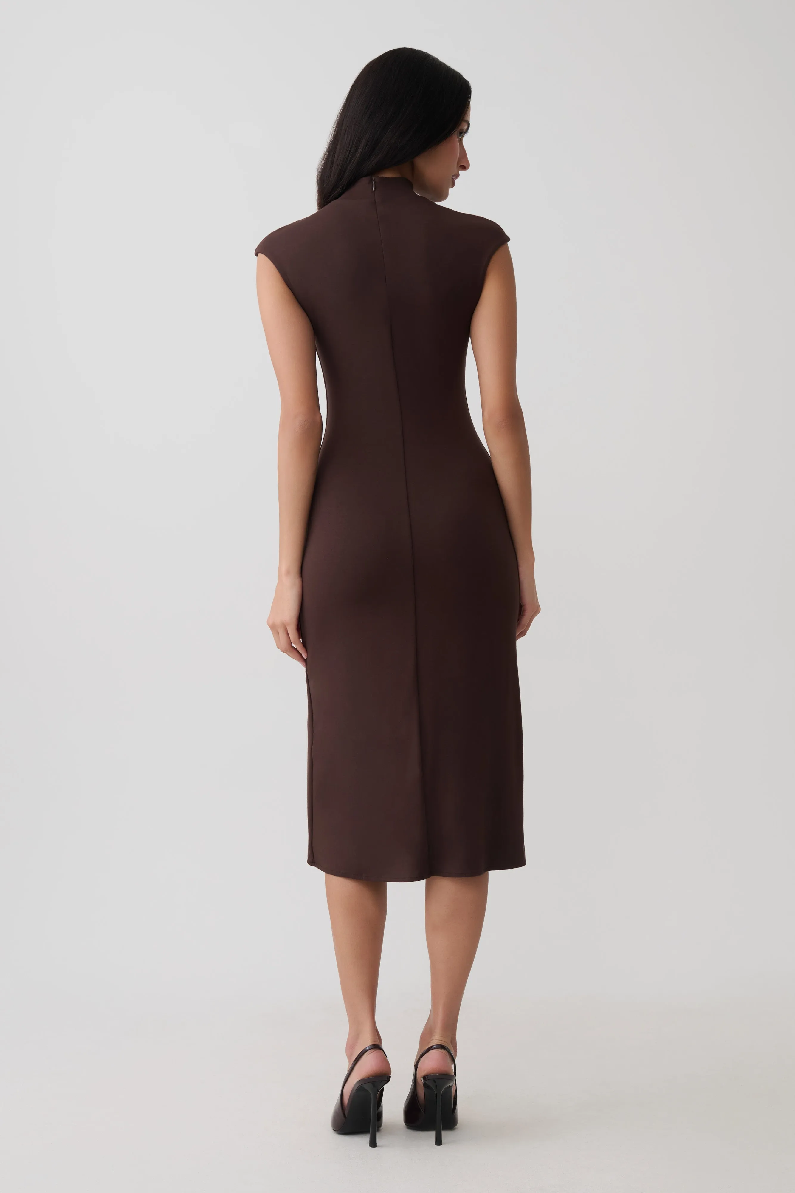 Noelle Sleeveless Roll Neck Midi Dress - Dark Chocolate sold by Meshki product image thumbnail 2
