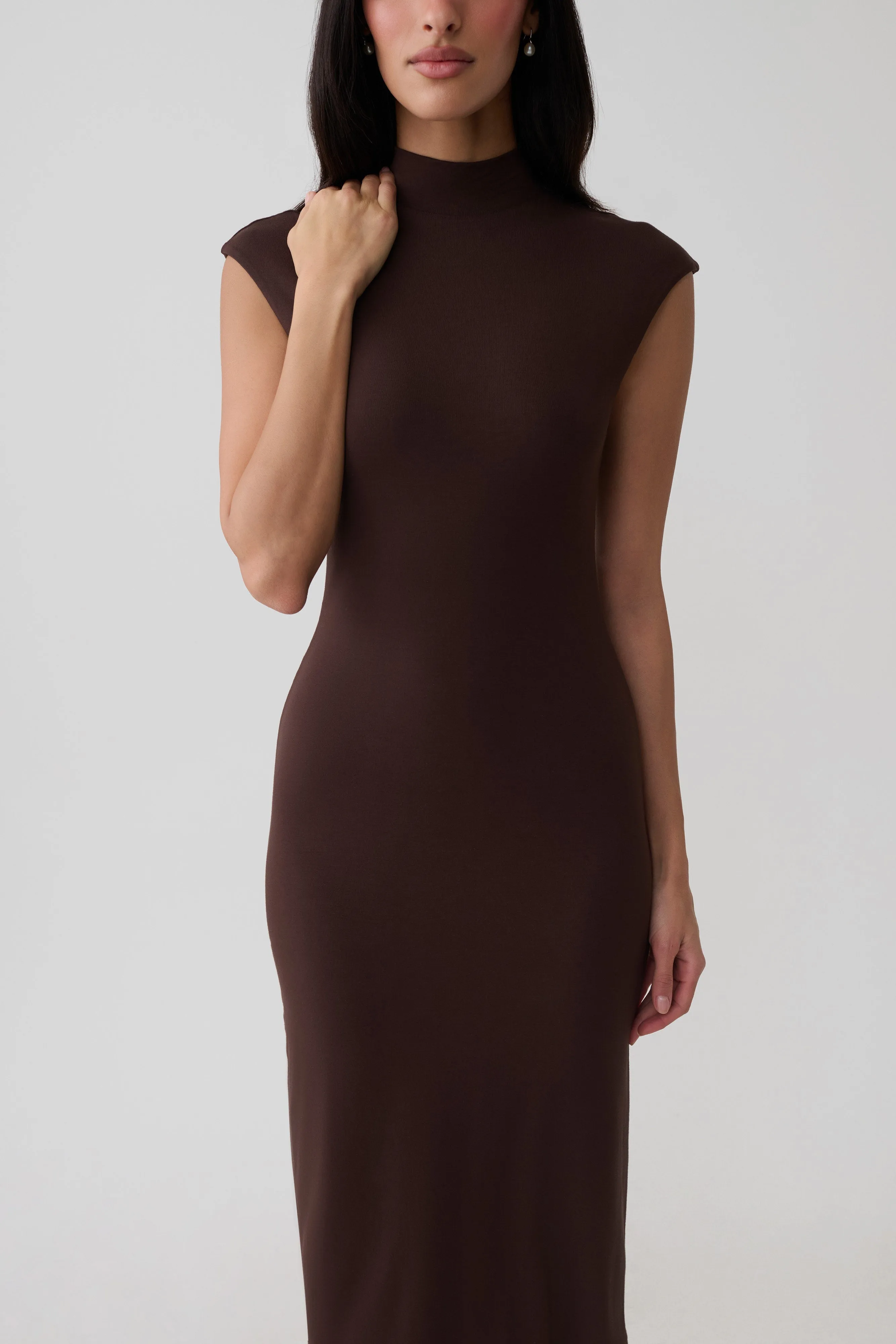 Noelle Sleeveless Roll Neck Midi Dress - Dark Chocolate sold by Meshki product image thumbnail 3