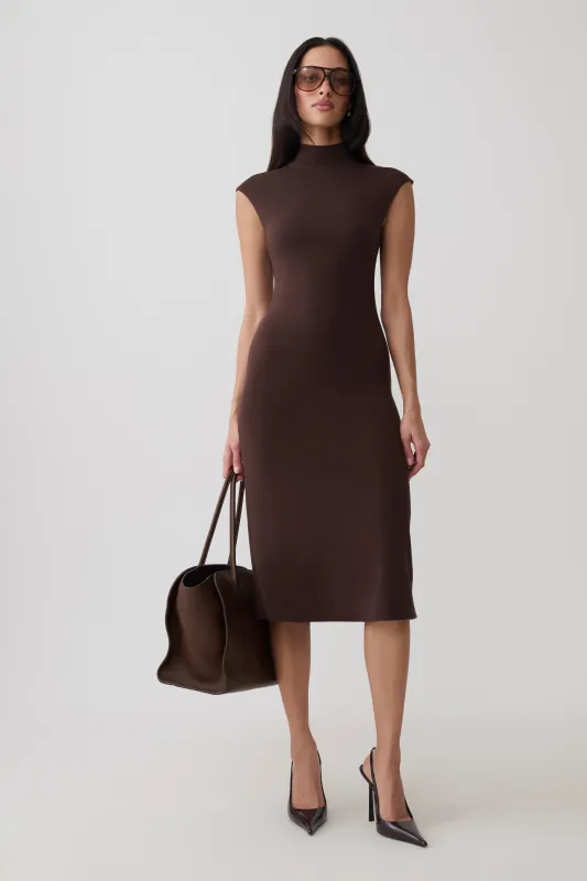 Noelle Sleeveless Roll Neck Midi Dress - Dark Chocolate made by Meshki