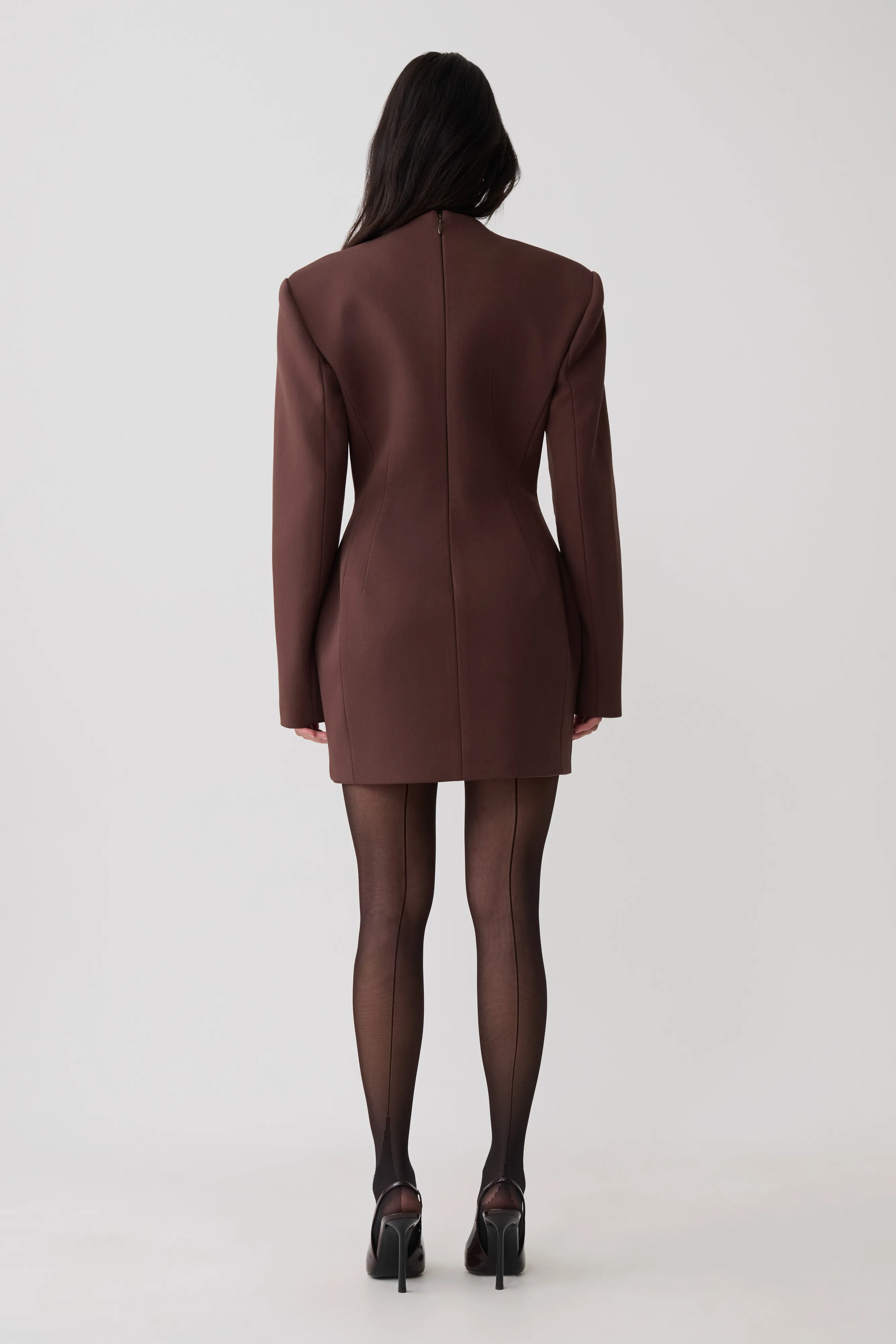 Makayla Suiting Structured Mini Dress - Dark Chocolate sold by Meshki product image thumbnail 4
