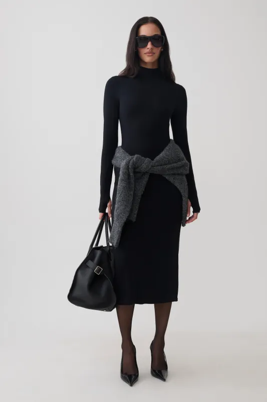 Noelle Longsleeve Roll Neck Midi Dress - Black made by Meshki