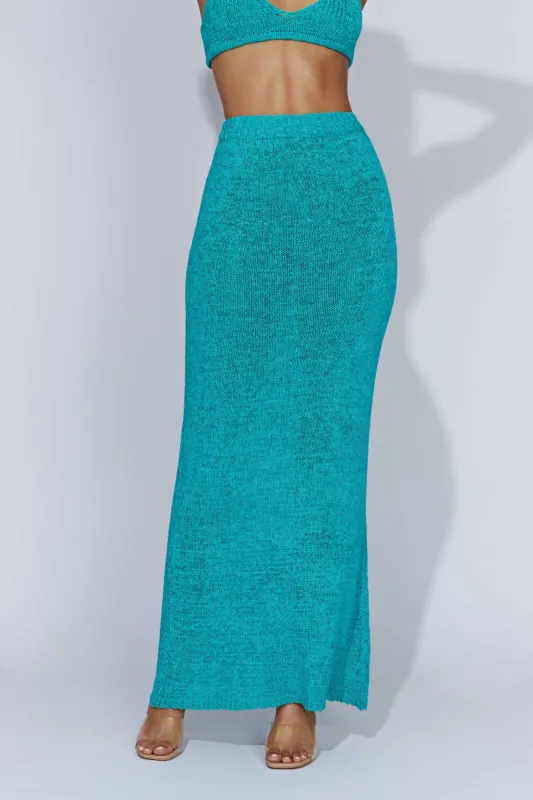 Mary Knit Maxi Skirt - Aquamarine sold by Meshki