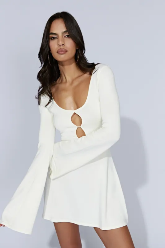 Birdie Long Sleeve Knit Mini Dress - White sold by Meshki