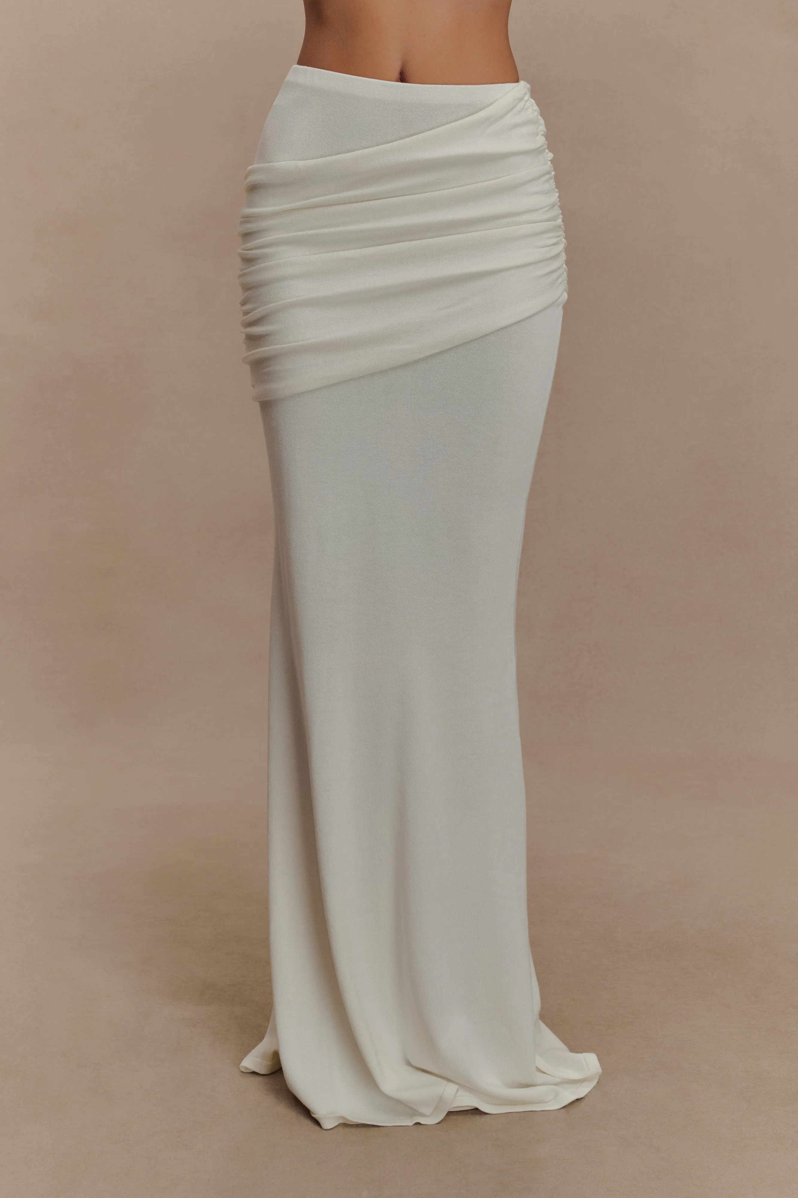 Irene Gathered Knit Maxi Skirt - Ivory sold by Meshki product image thumbnail 3