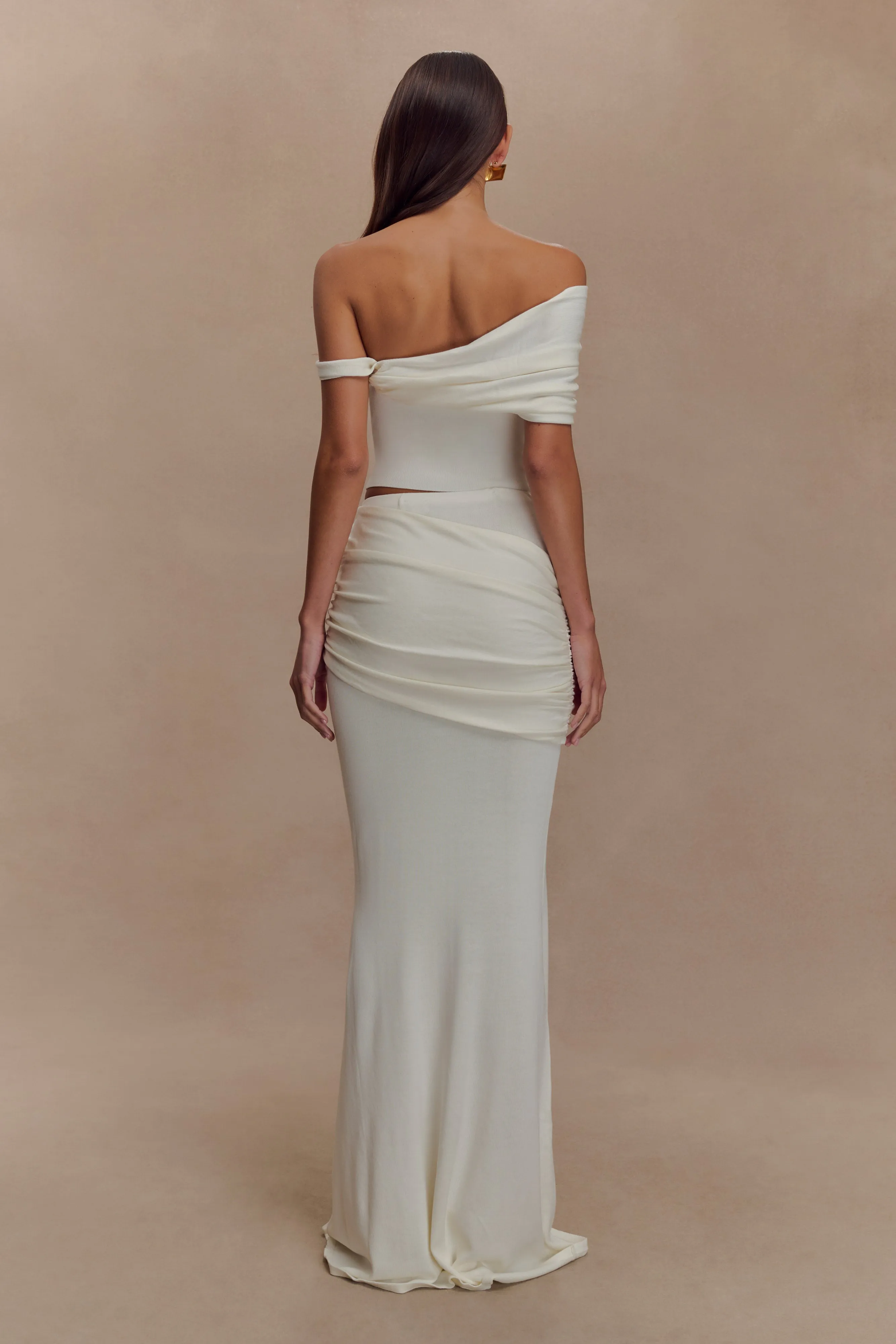 Irene Gathered Knit Maxi Skirt - Ivory sold by Meshki product image thumbnail 2