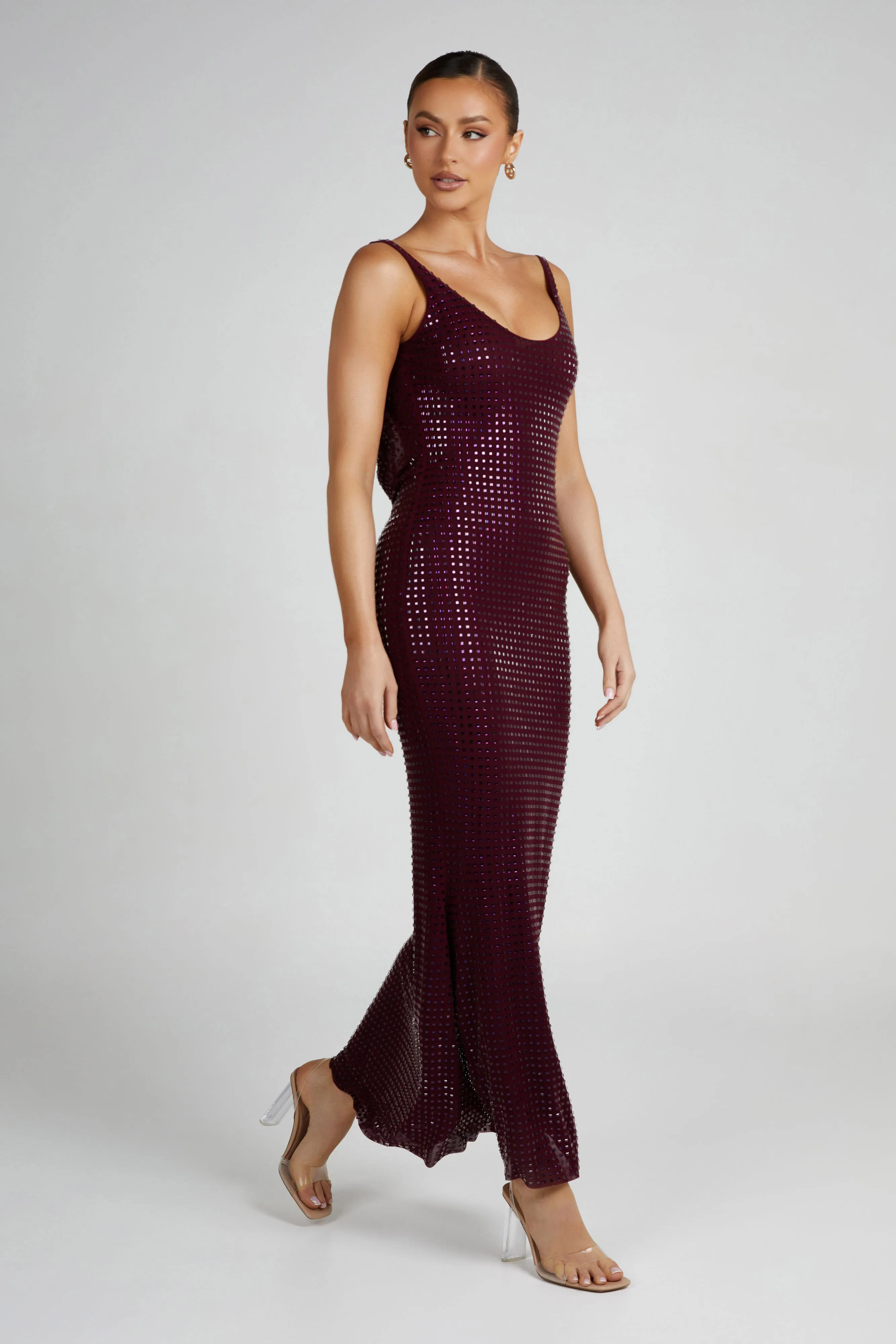 Pam Square Diamante Maxi Dress - Berry sold by Meshki product image thumbnail 5