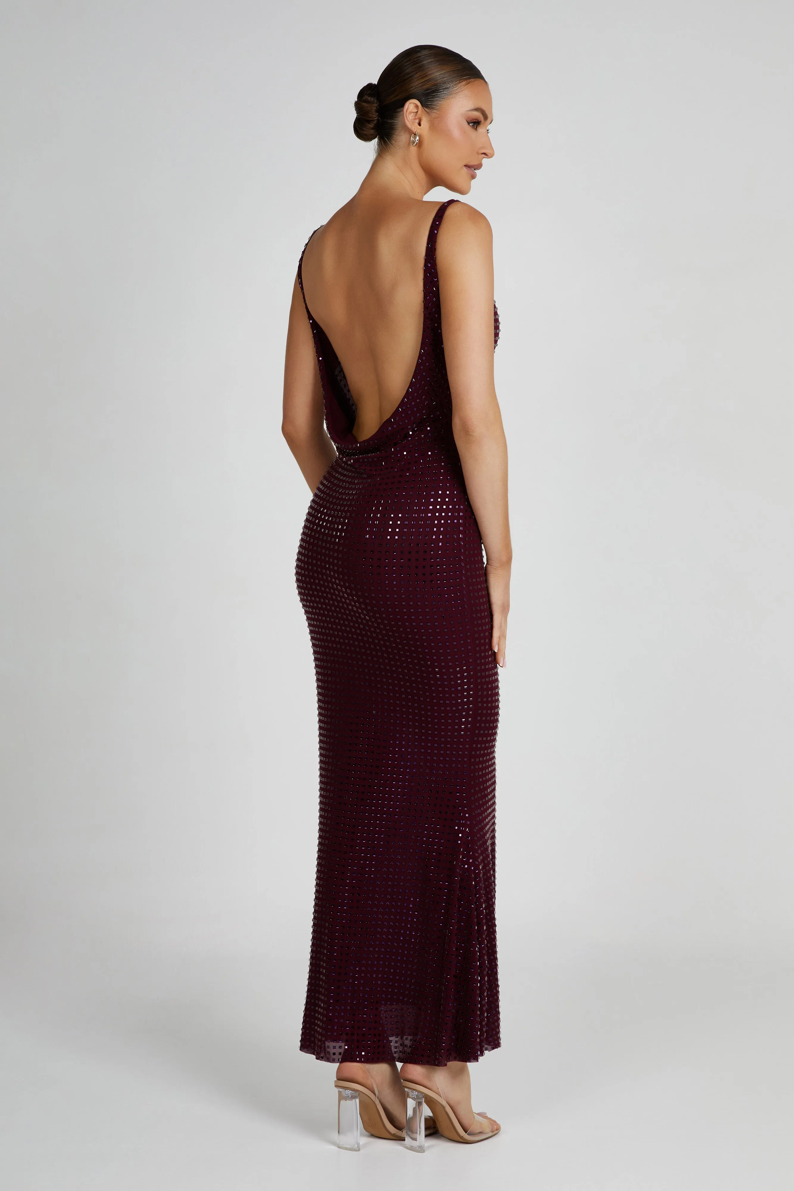 Pam Square Diamante Maxi Dress - Berry sold by Meshki product image thumbnail 3