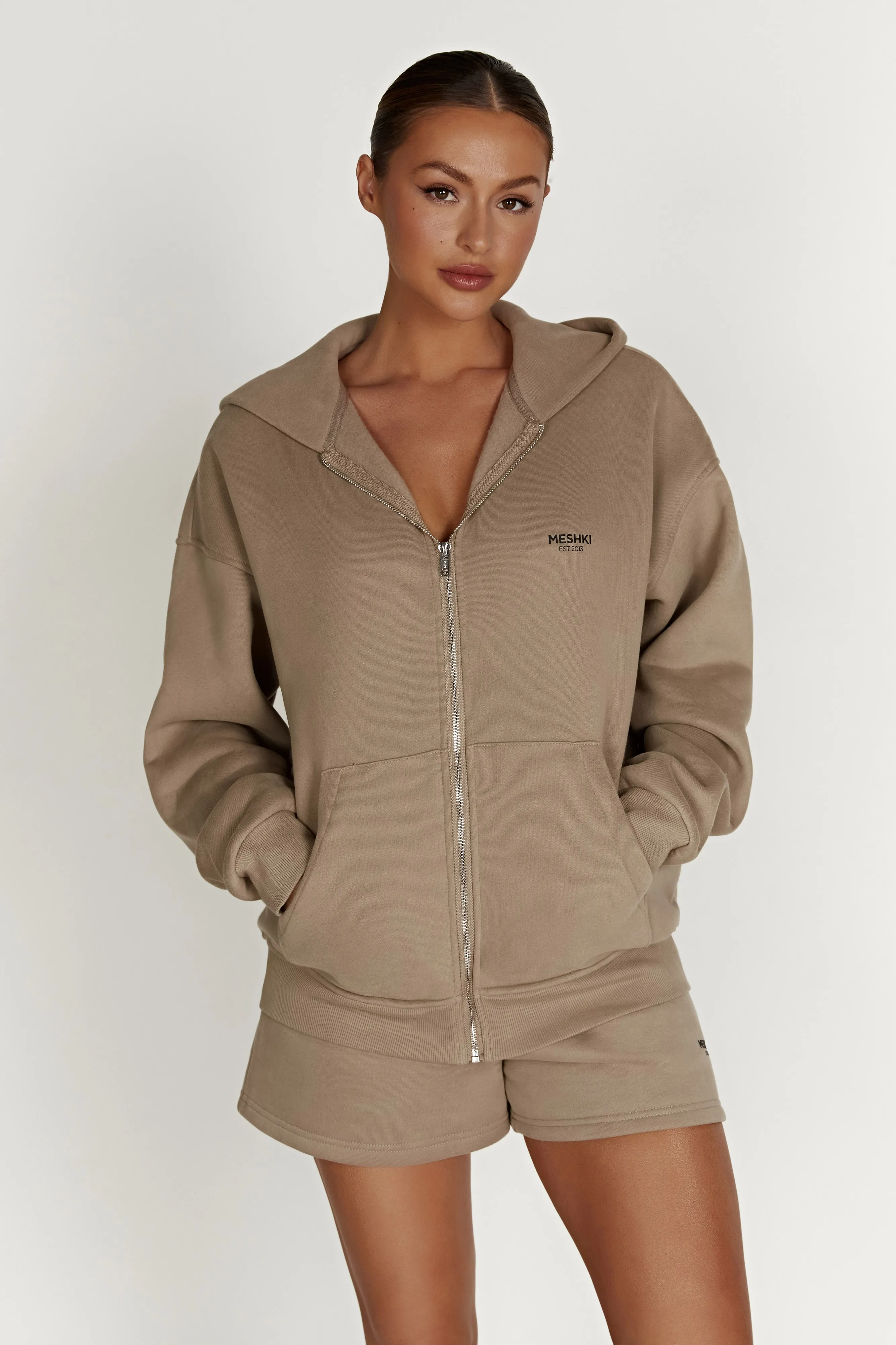 Corrie Unisex Zip Through Hoodie - Cement sold by Meshki product image thumbnail 4
