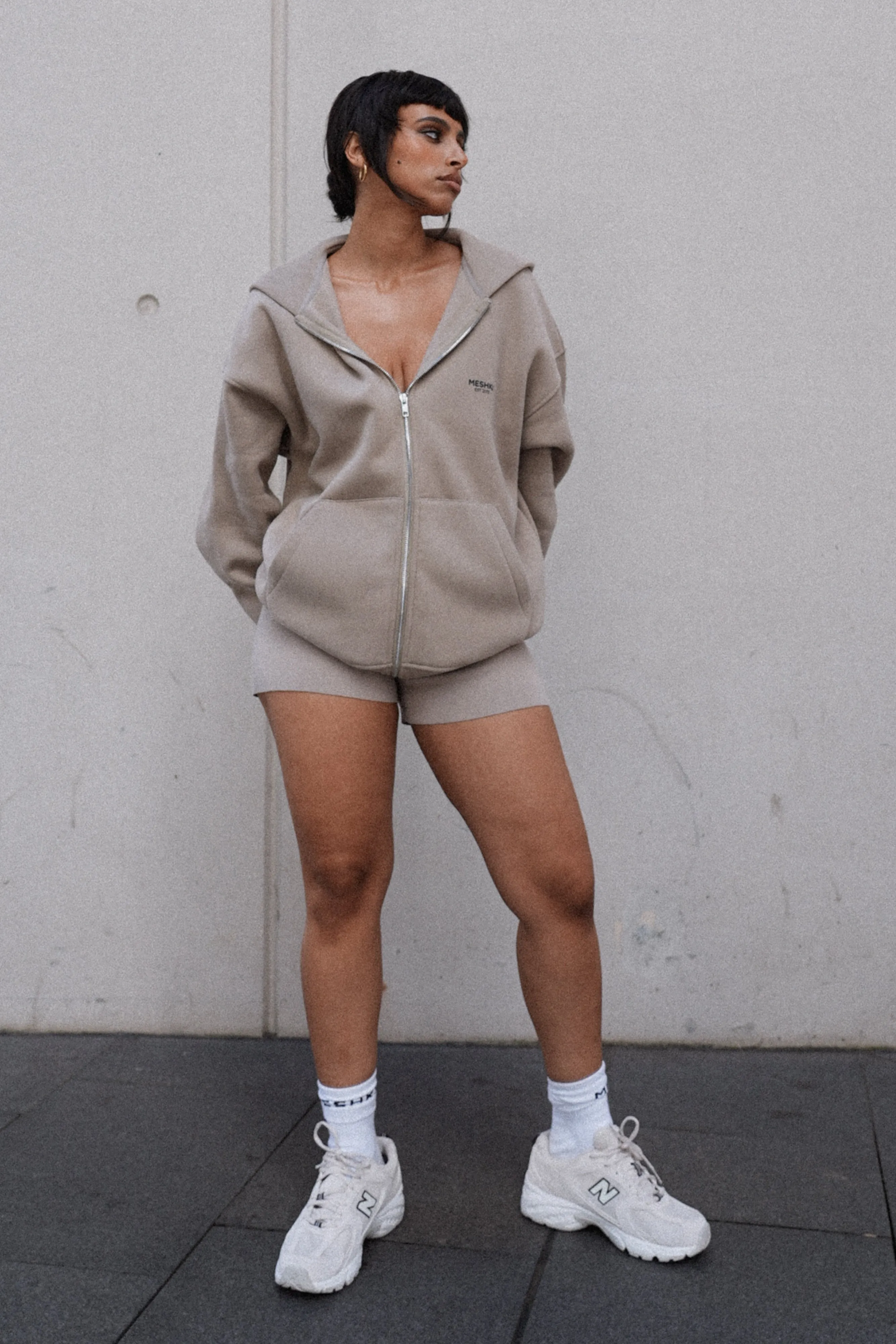 Corrie Unisex Zip Through Hoodie - Cement sold by Meshki