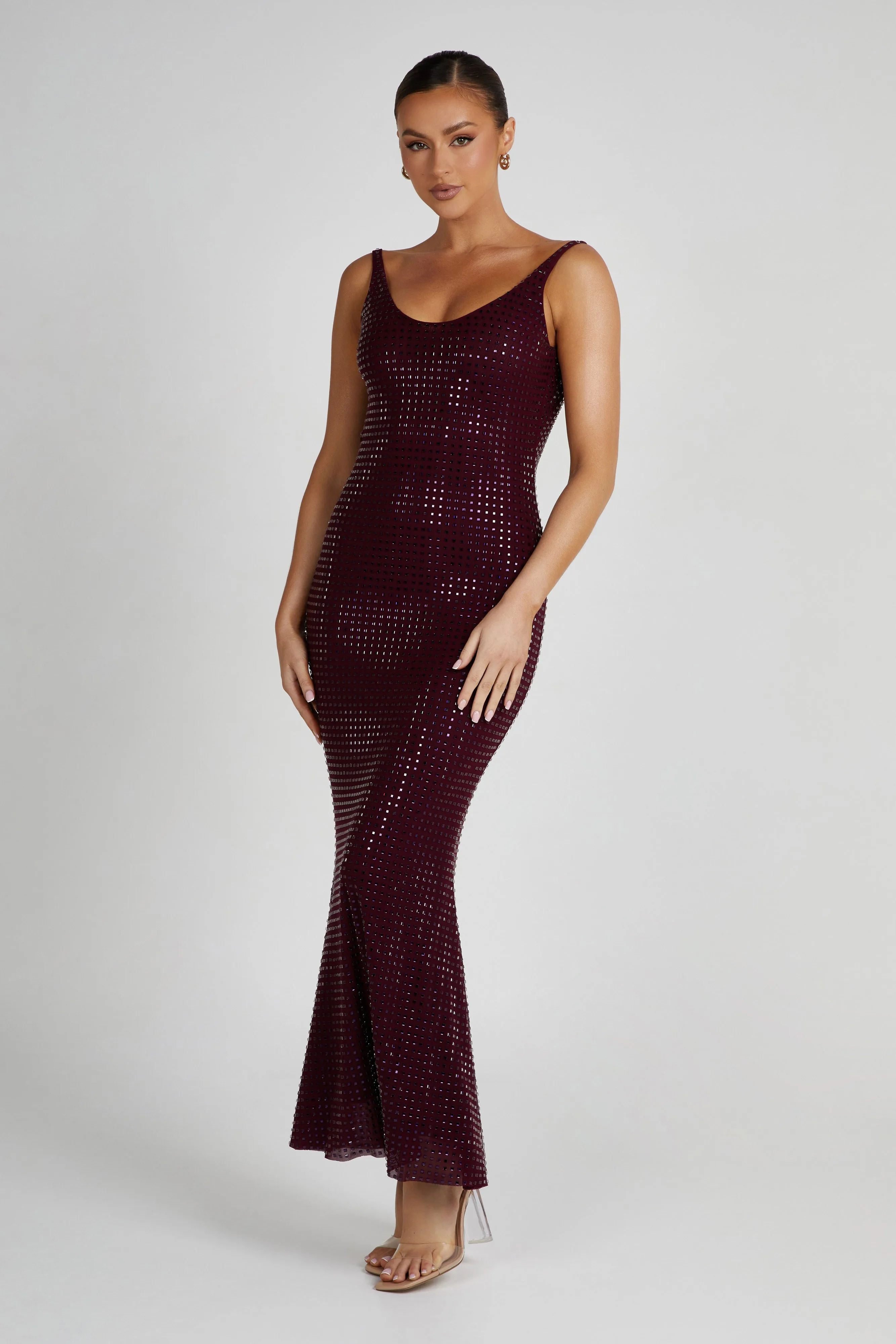 Pam Square Diamante Maxi Dress - Berry sold by Meshki product image thumbnail 4