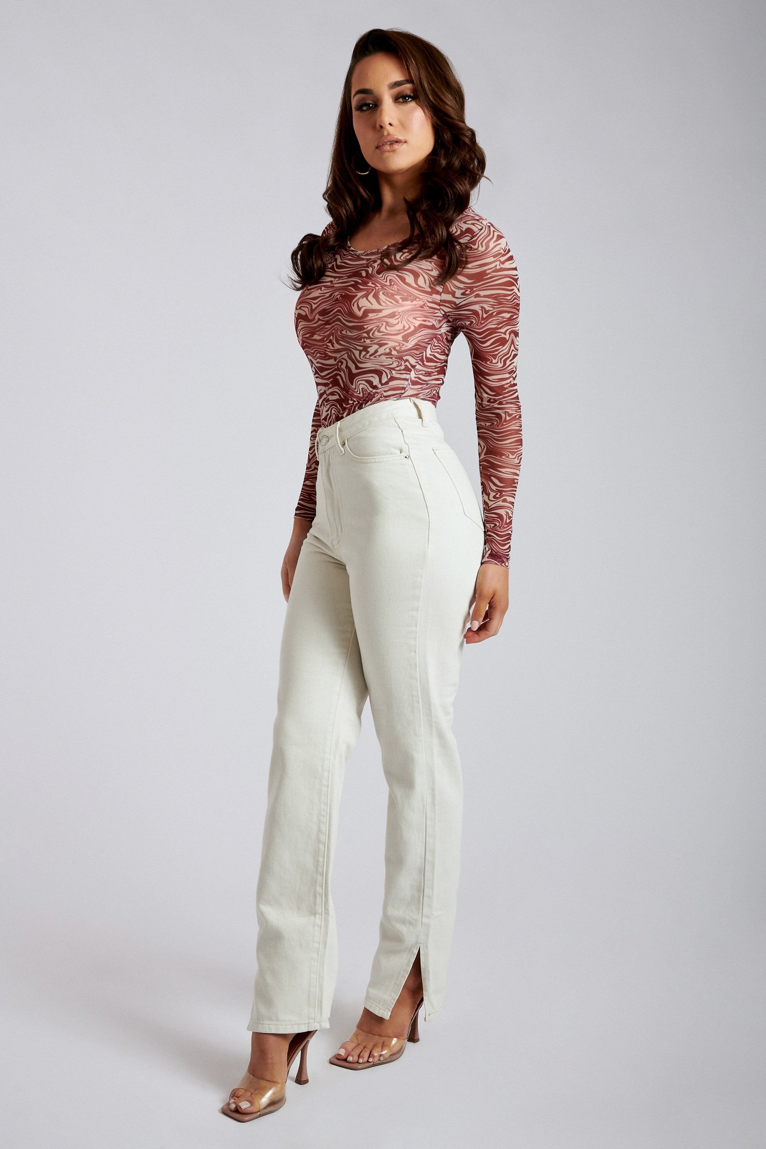 Pia Split Side Wide Leg Jean - Ecru sold by Meshki product image thumbnail 7