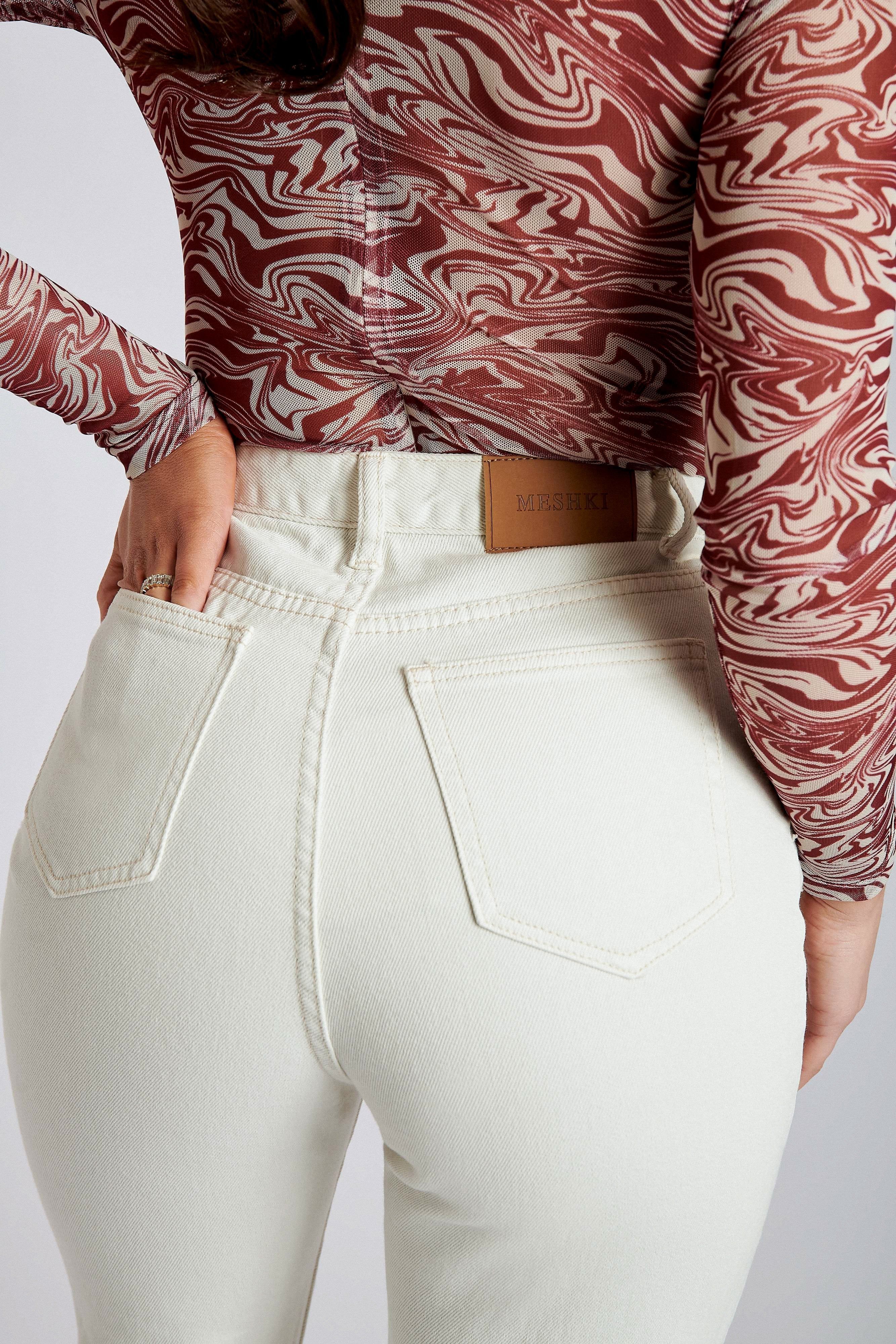 Pia Split Side Wide Leg Jean - Ecru sold by Meshki product image thumbnail 5