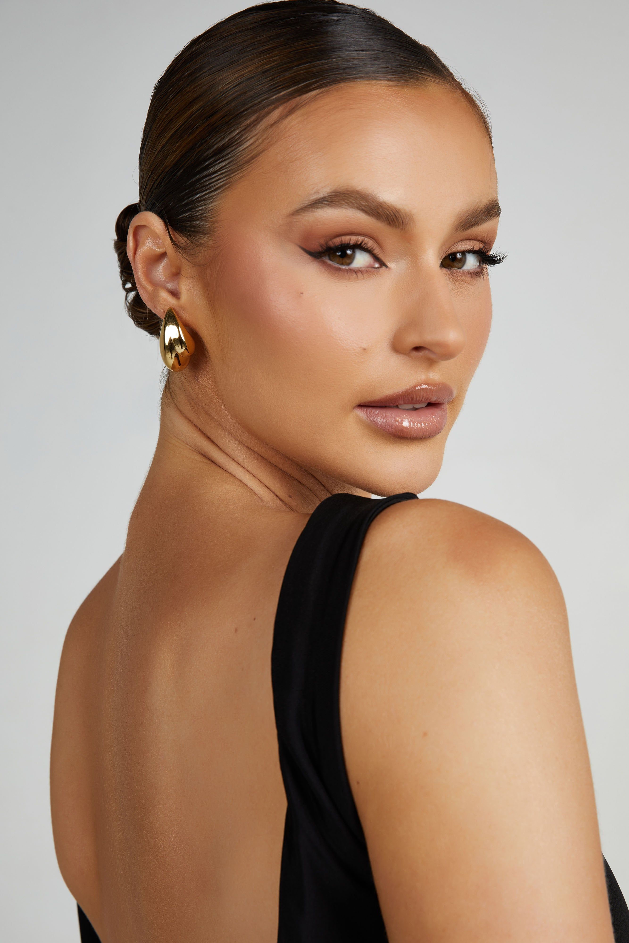 Zadie Double Teardrop Earrings - Gold sold by Meshki product image thumbnail 5