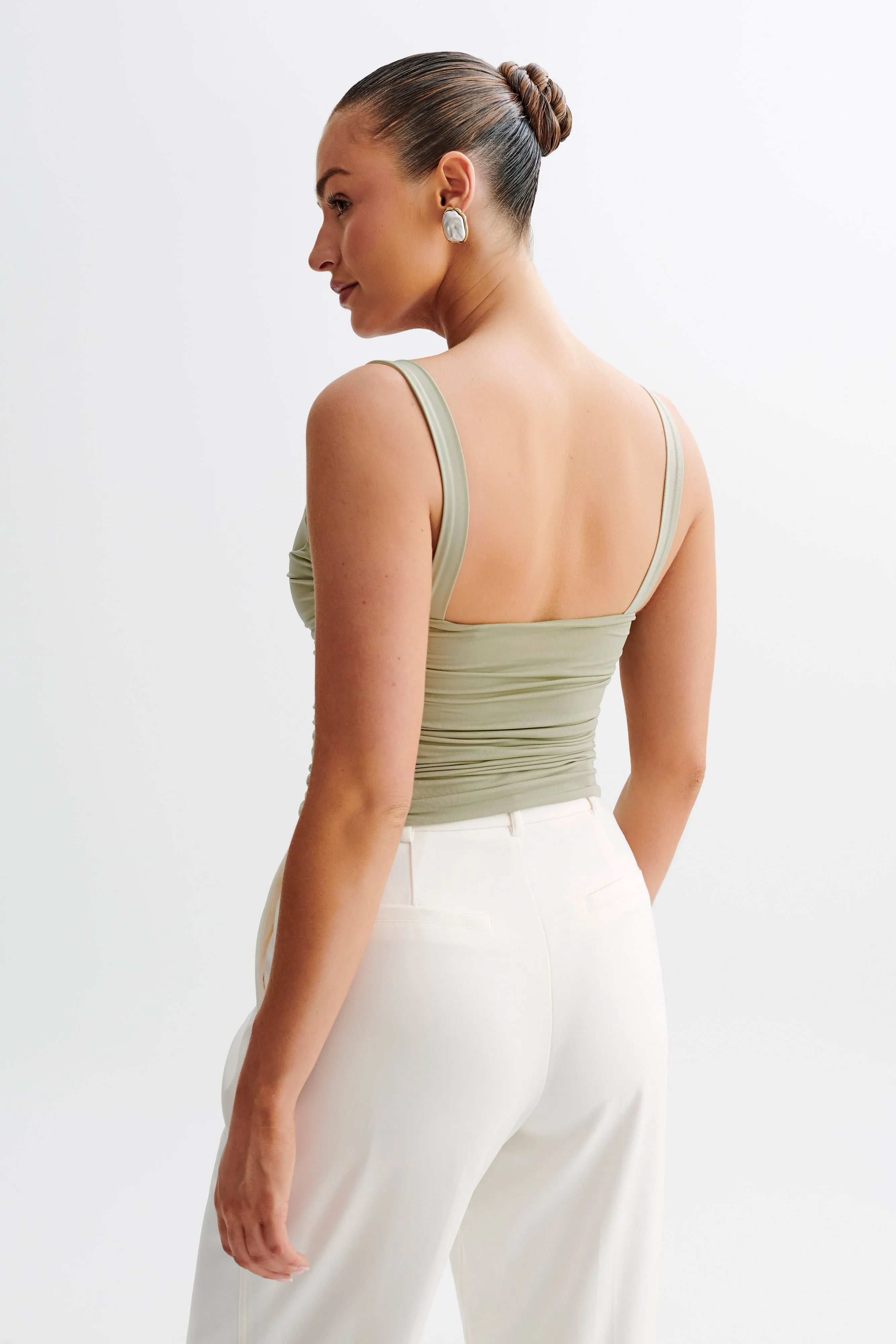 Hailey Slinky Long Line Sweetheart Top - Sage sold by Meshki product image thumbnail 2