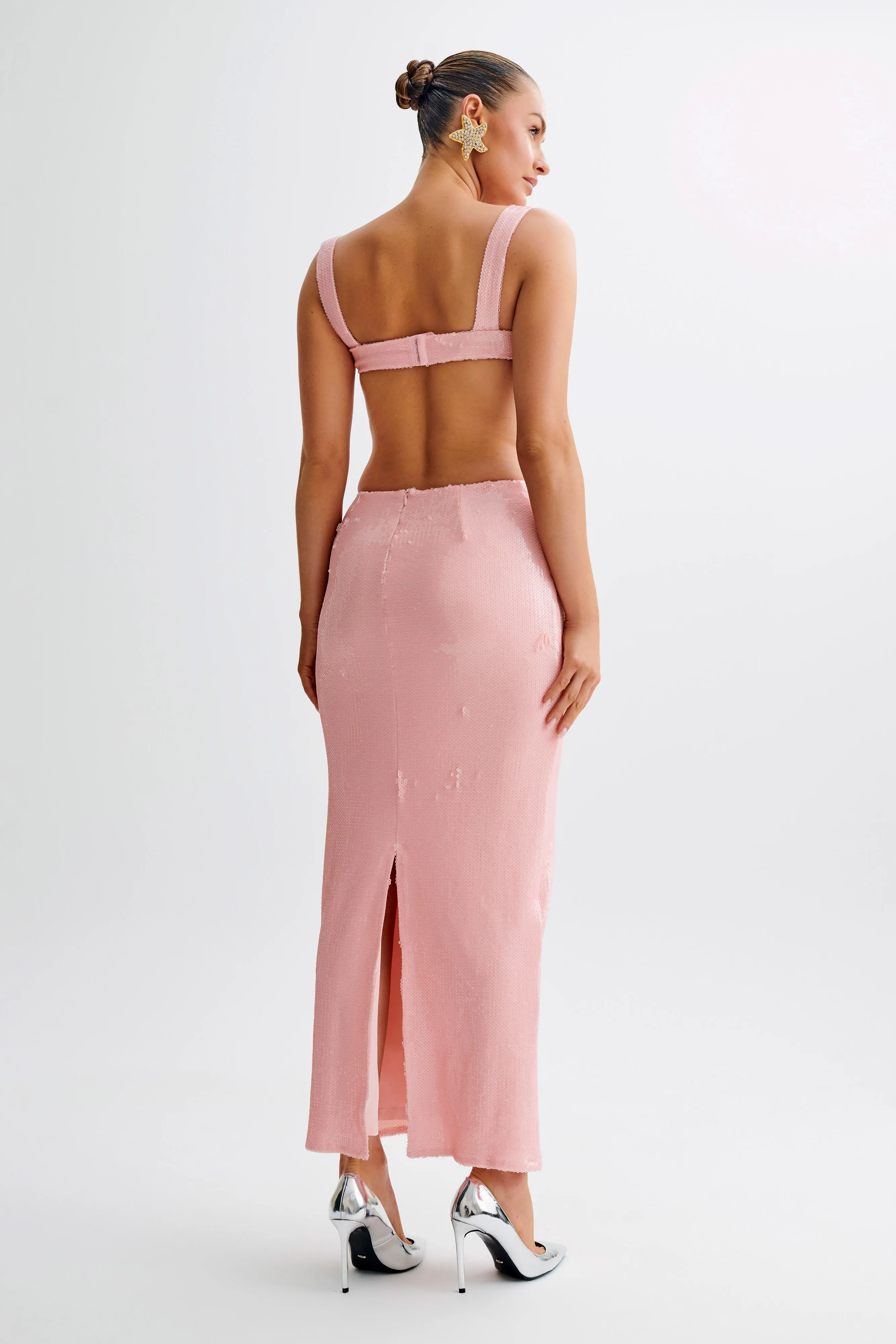 white christmas dresses Adoria Sequin Cut Out Maxi Dress - Silver