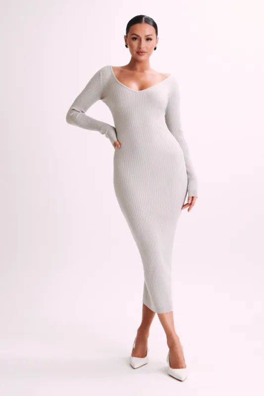 Nina Long Sleeve Knit Midi Dress - Grey Marle sold by Meshki