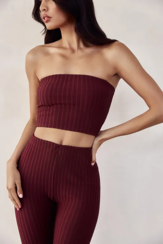 Jordi Strapless Knit Top - Cherry Chocolate sold by Meshki