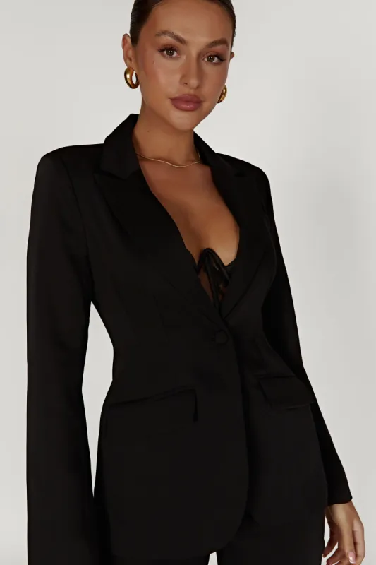Helda Fitted Cinched Waist Blazer - Black sold by Meshki