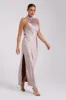 Claire Satin Drape Back Maxi Dress - Taupe sold by Meshki