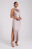 Claire Satin Drape Back Maxi Dress - Taupe sold by Meshki