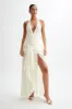 Graziana Satin Chiffon Plunge Maxi Dress - Ivory sold by Meshki