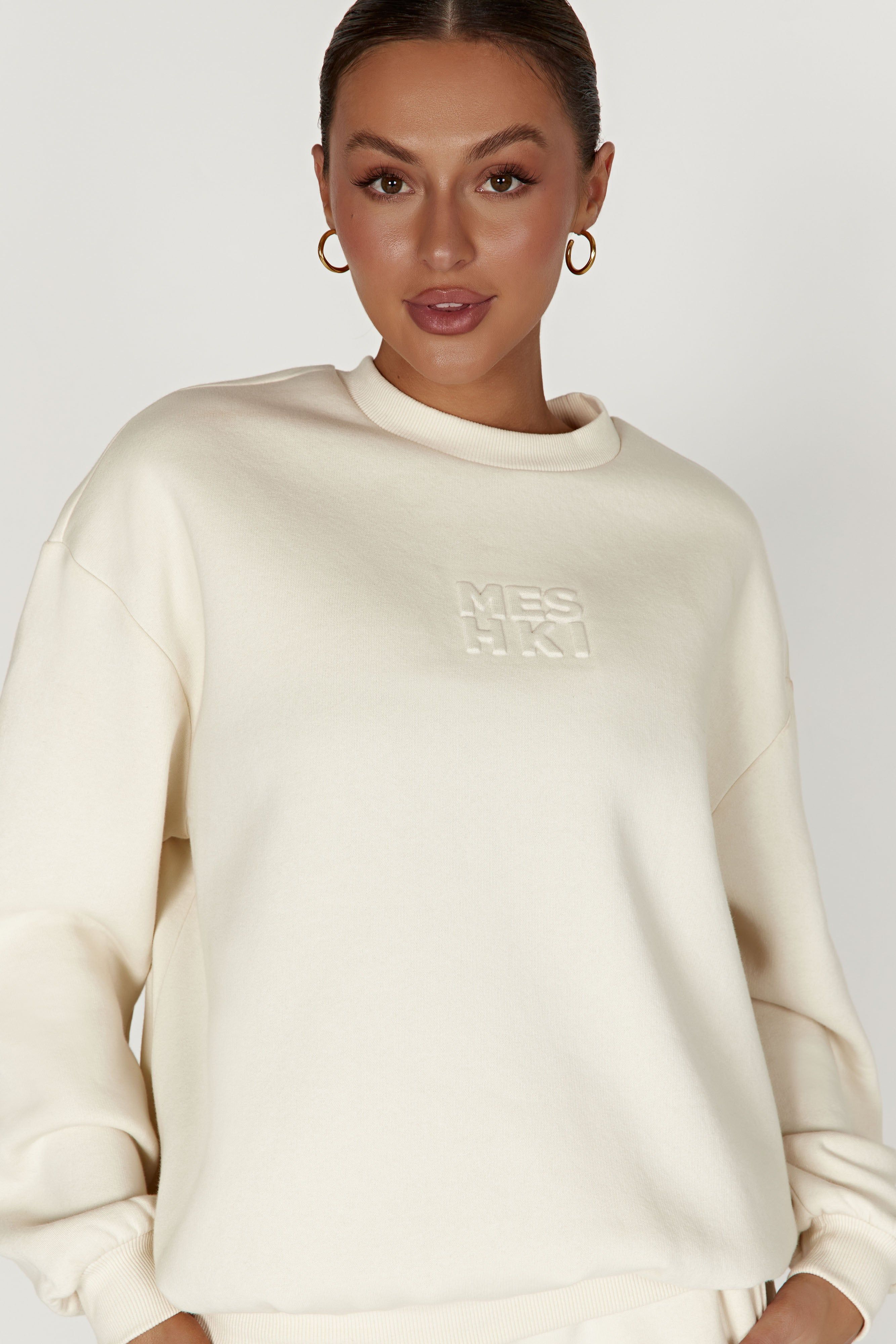 Sutton Embossed Fleeceback Crewneck - Bone sold by Meshki product image thumbnail 2